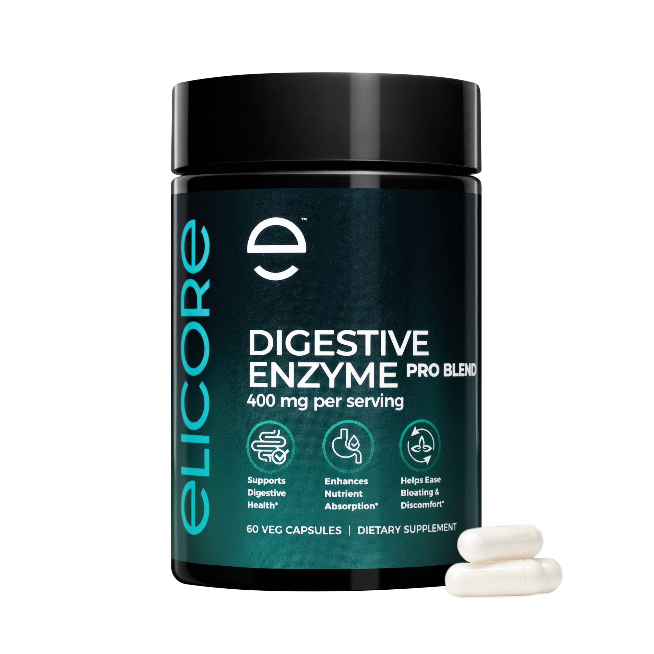 ELICORE Digestive Enzyme Pro Blend – Bromelain & Papaya, Gluten-Free, 60 Veg Caps
