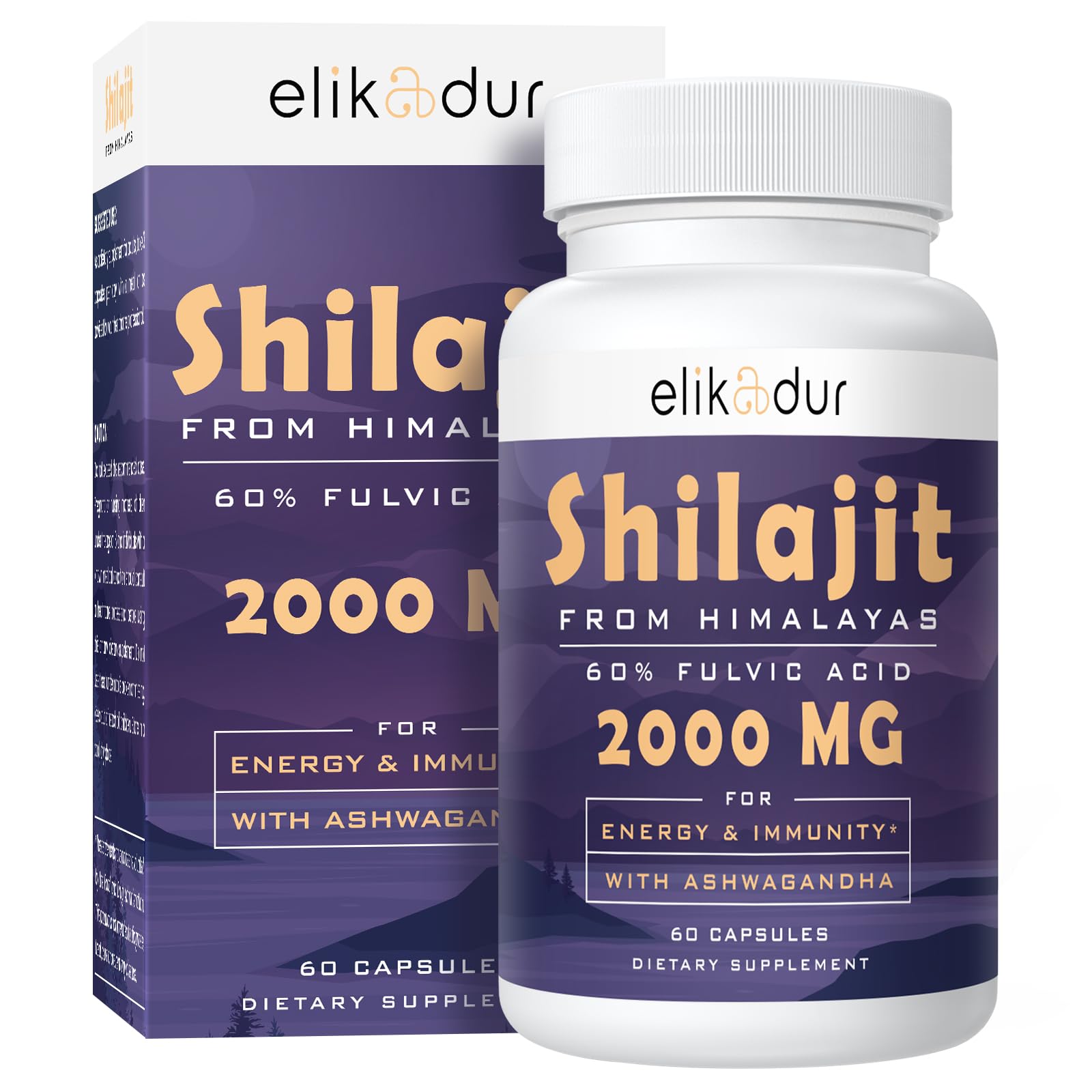 Elikadur 2000 MG Shilajit Supplement – 60 Capsules, 60% Fulvic Acid, 85+ Minerals