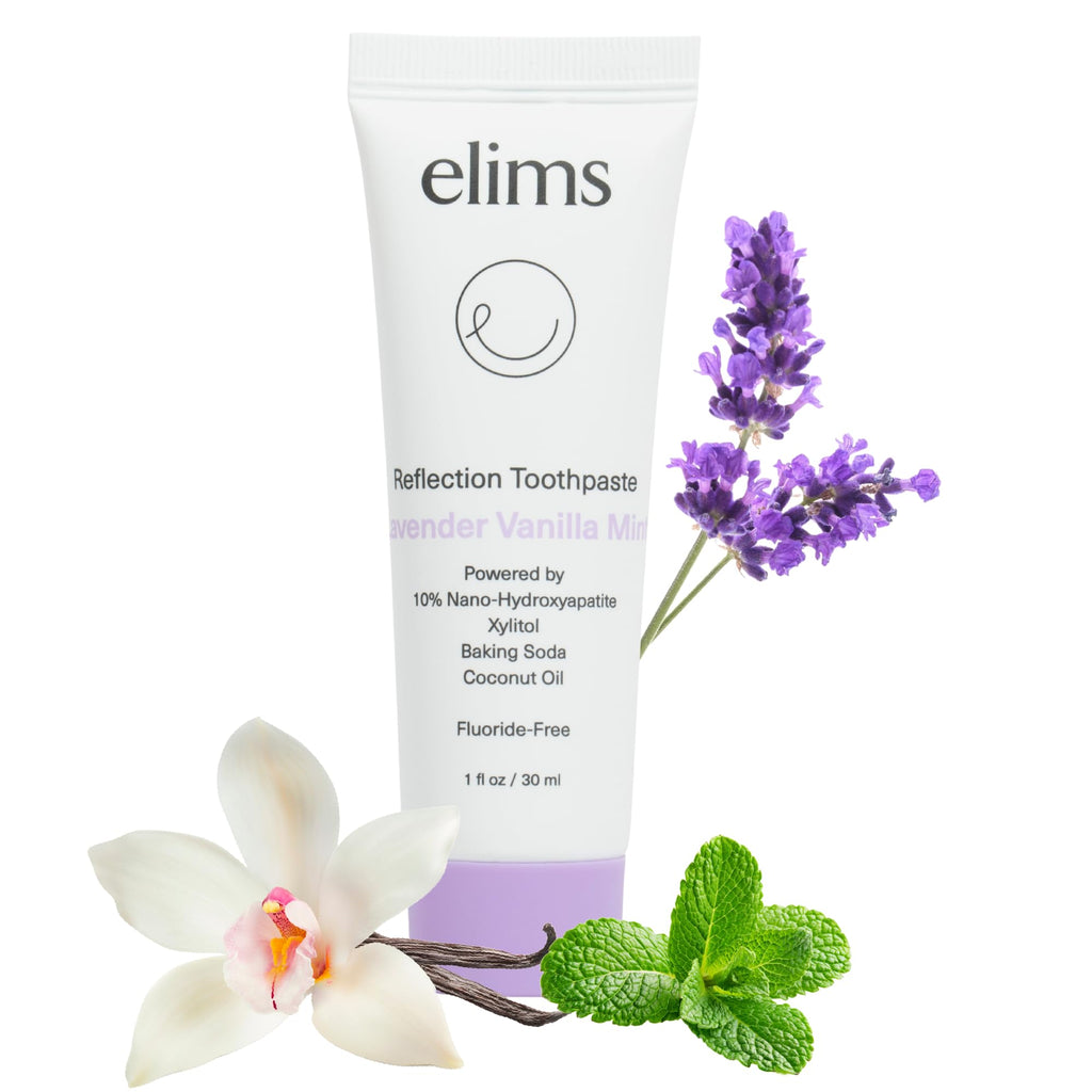 ELIMS Nano Hydroxyapatite Toothpaste - Fluoride Free, Remineralizing Whitening, Lavender Vanilla Mint 1oz Travel Size
