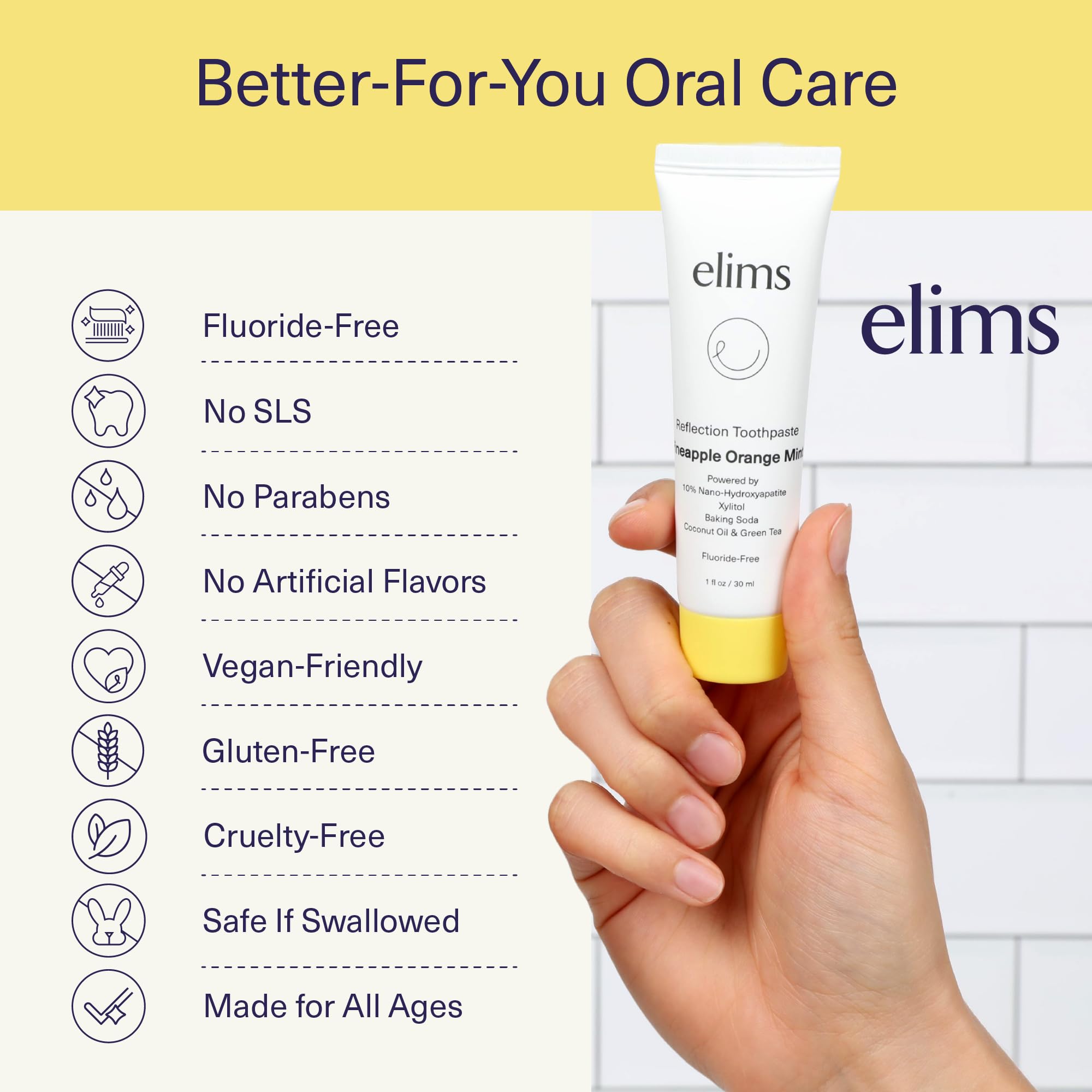 ELIMS Travel Size Nano Hydroxyapatite Toothpaste Fluoride Free 1oz – Whitening for Sensitive Teeth