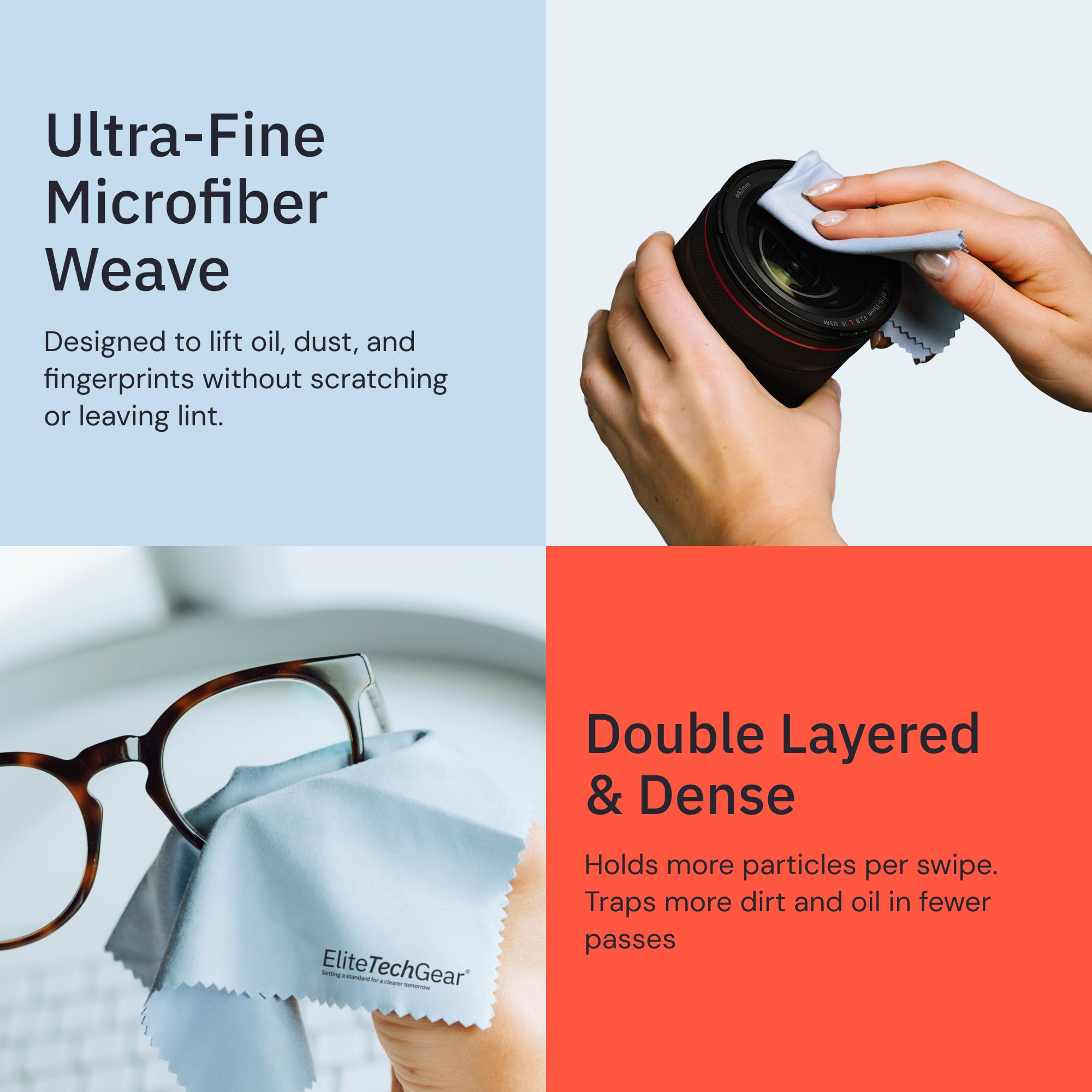 Elite Screens Microfiber Cleaning Cloth – 12x12 in, Blue, Pack of 4 – Glasses & Screens Cleaning Cloth