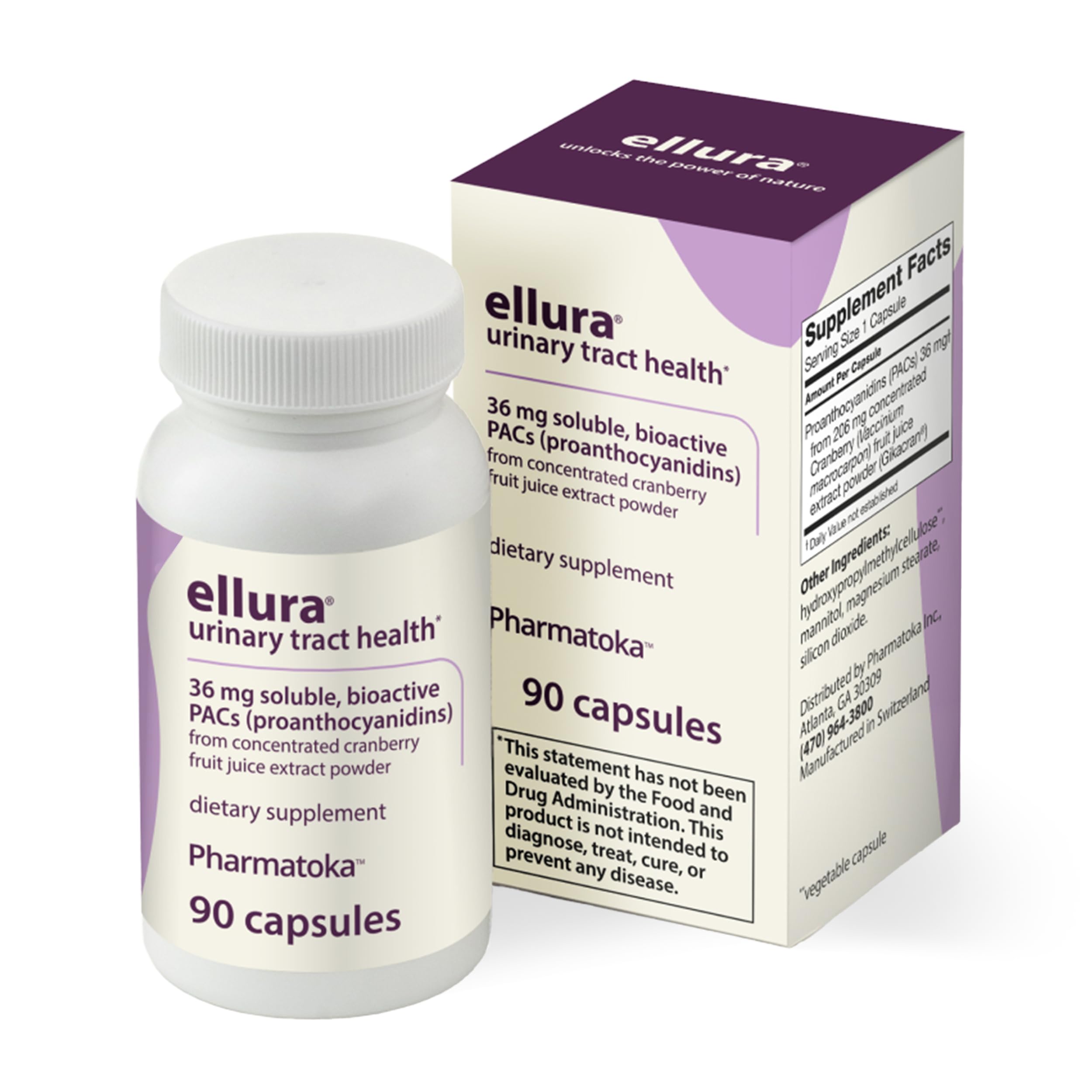ellura 36 mg PACs – Clinically Backed Cranberry Extract, 90 Capsules | Urinary Tract Health