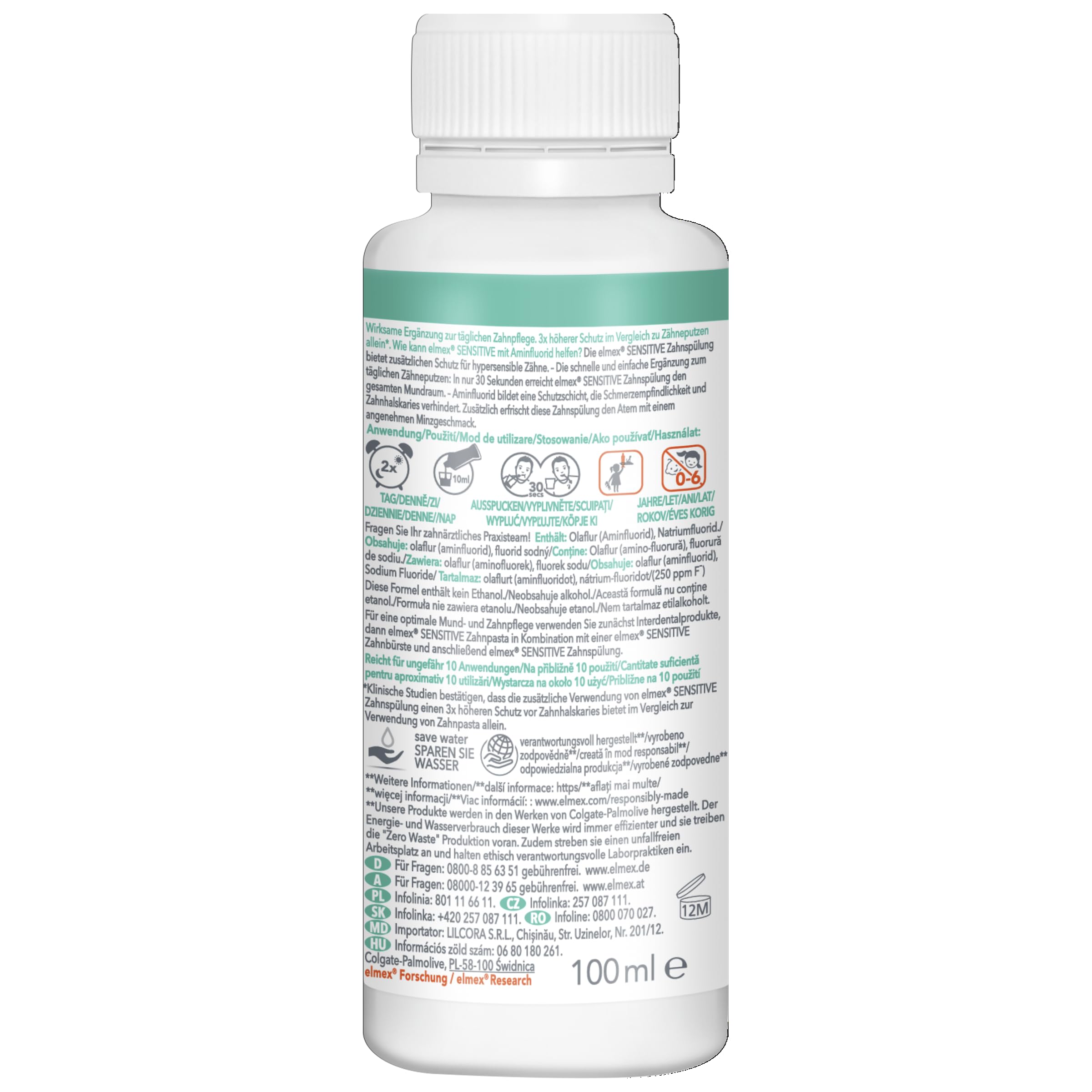 Elmex Sensitive Mouthwash for Sensitive Teeth 3.4 oz - Amine Fluoride, Alcohol-Free