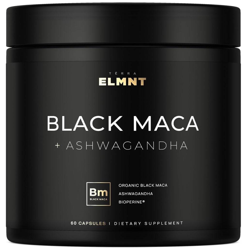 ELMNT Black Maca 40:1 with Ashwagandha – 40x Strength Maca Capsules for Men