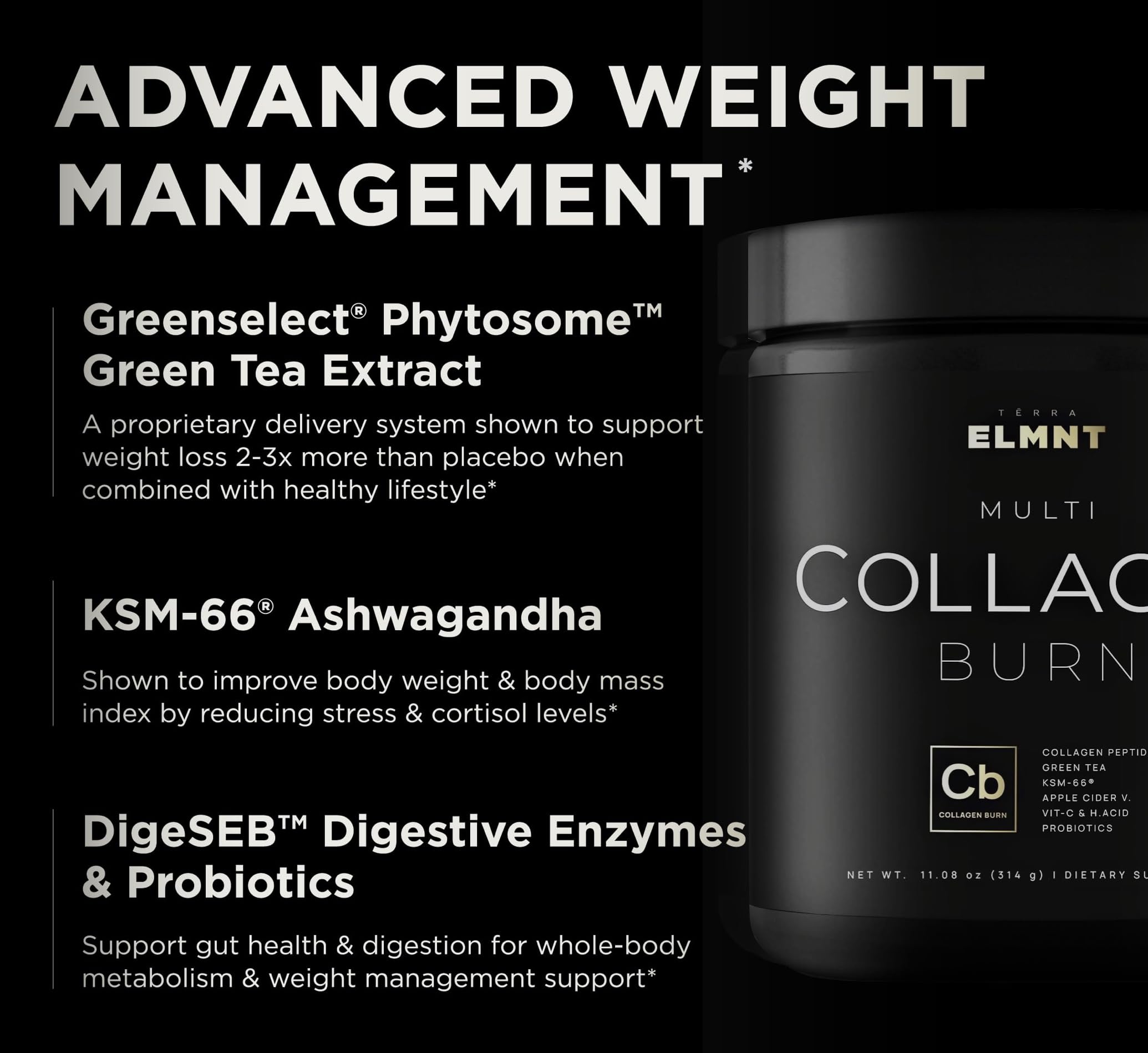 ELMNT Super Multi Collagen Burn for Women – Premium Collagen Peptides with Probiotics (Unflavored)