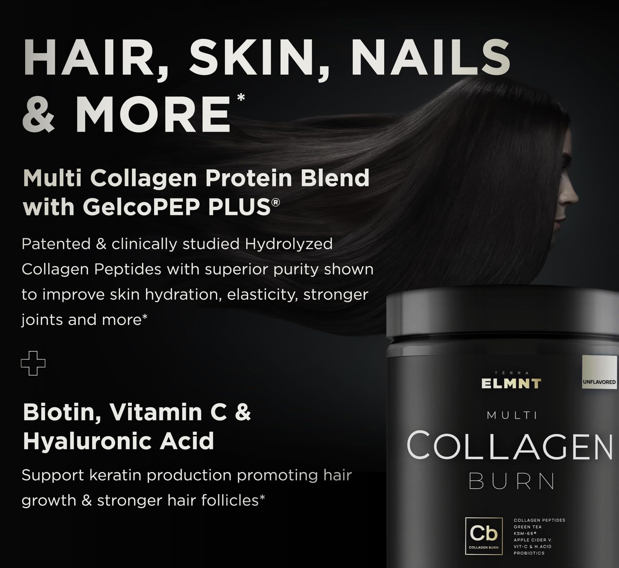 ELMNT Super Multi Collagen Burn for Women – Premium Collagen Peptides with Probiotics (Unflavored)