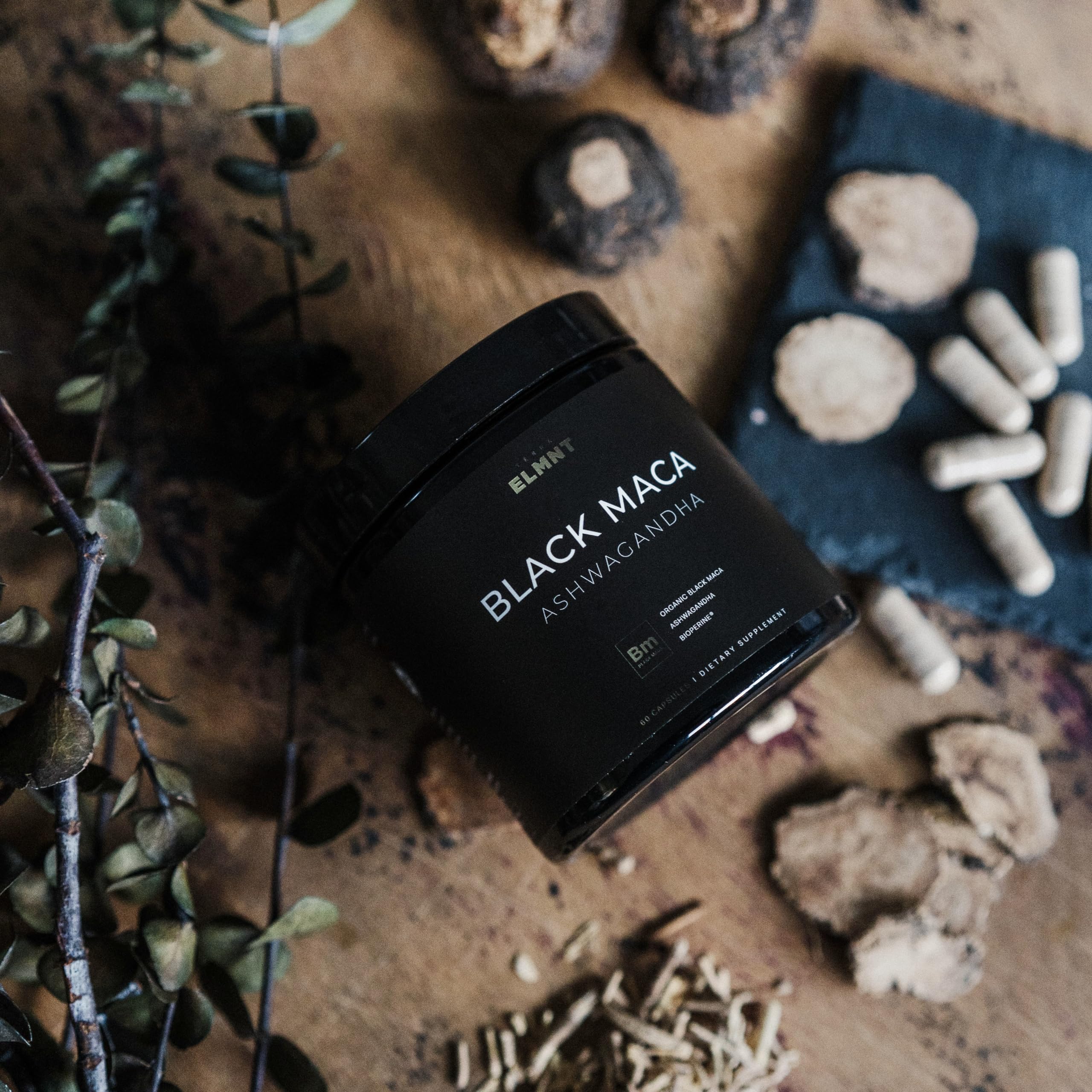 ELMNT Black Maca 40:1 with Ashwagandha – 40x Strength Maca Capsules for Men