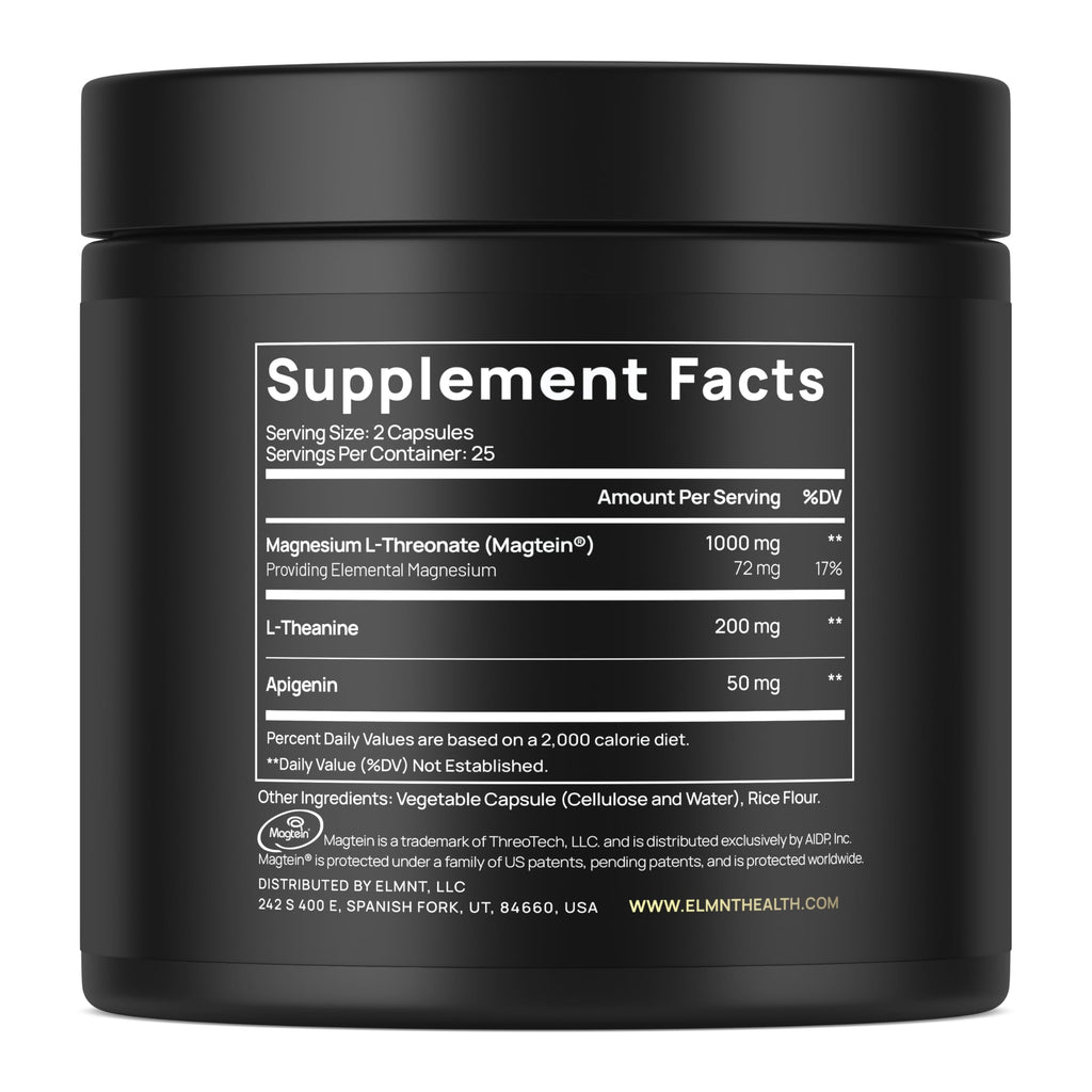 ELMNT Triple Sleep Magnesium Threonate | Magtein 1000mg | L-Theanine 200mg & Apigenin 50mg
