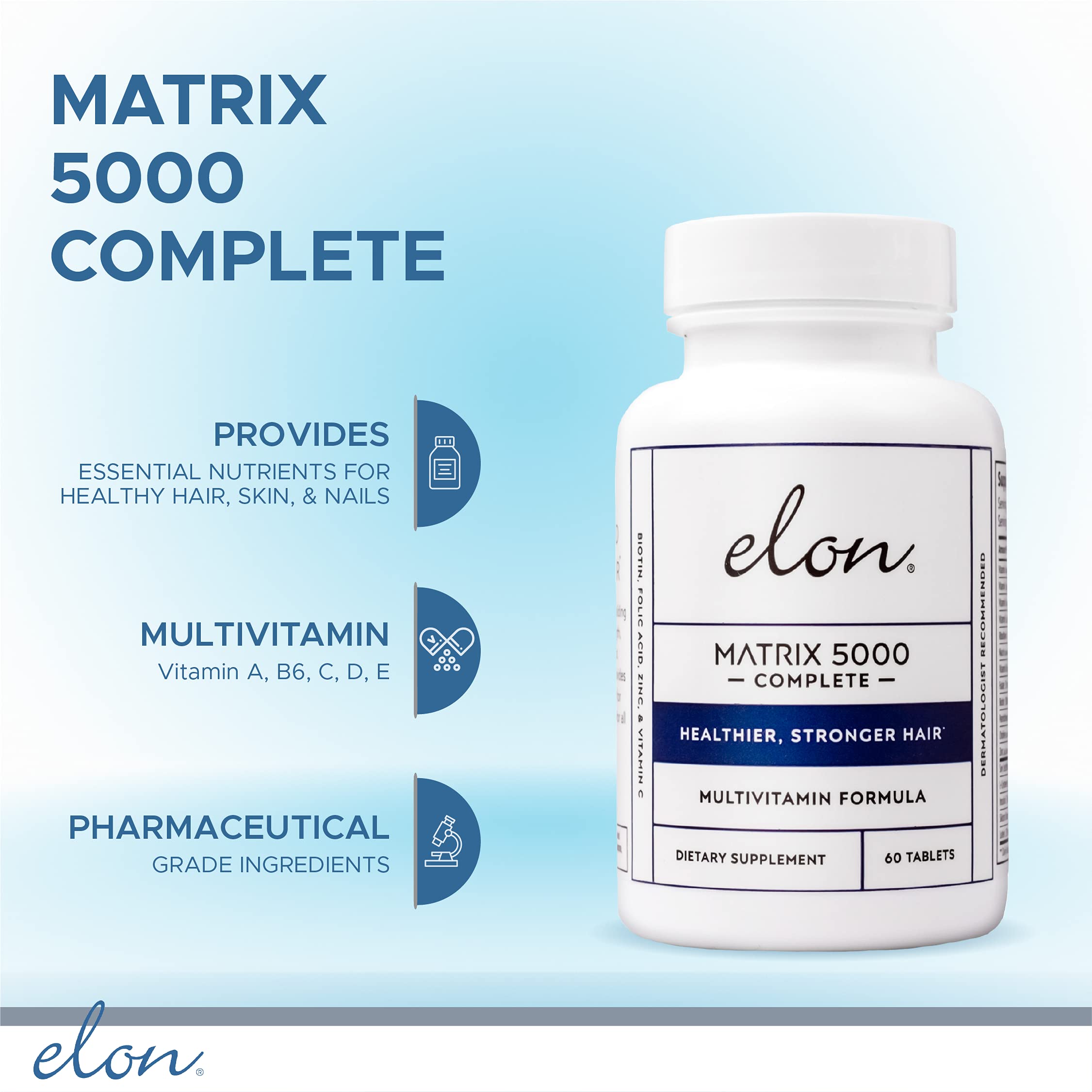Elon Matrix 5000 Complete Multivitamin — Hair, Skin & Nails Support | 3-Pack (180 Day Supply)