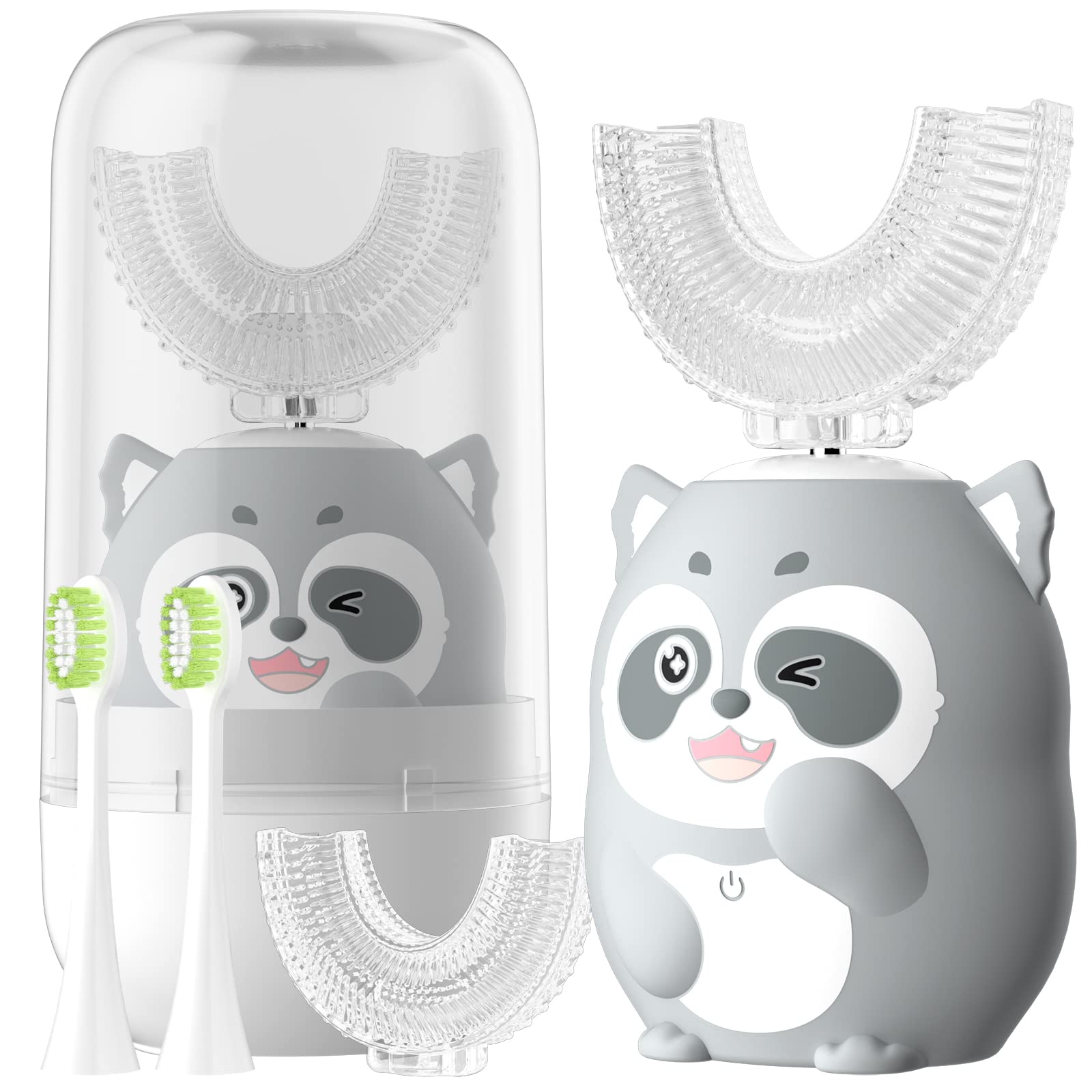 ELOTAME Kids Electric U-Shaped Toothbrush | 6 Modes, 4 Heads, Gray (Ages 2-7)