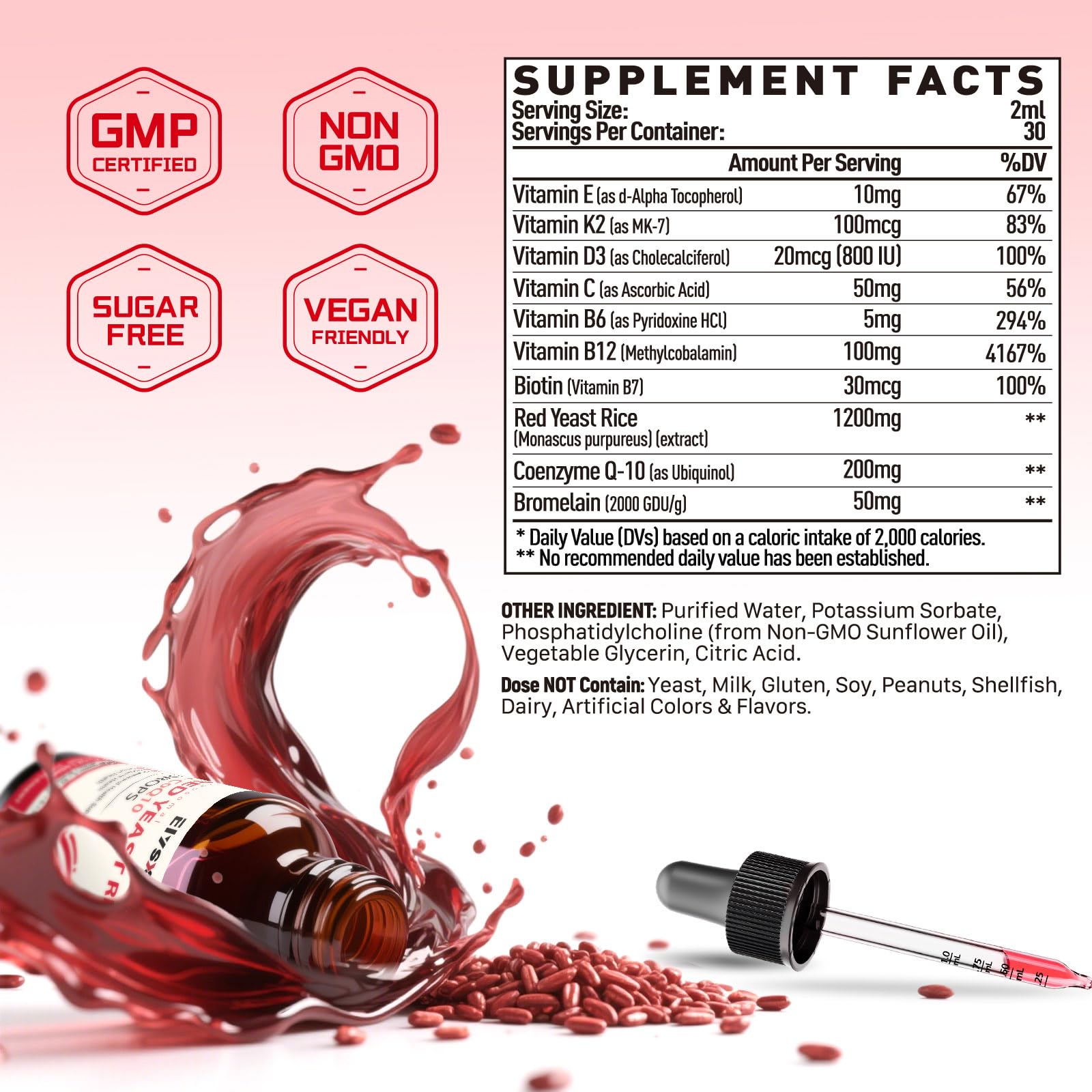 Elysx Liposomal Red Yeast Rice Drops with CoQ10 | Cholesterol Support, Immune & Heart Health