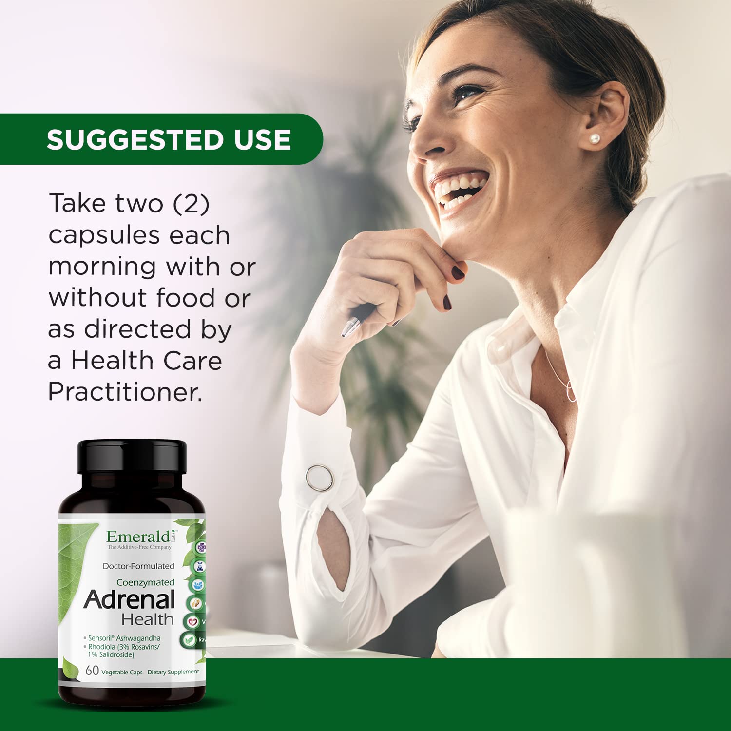 EMERALD LABS Adrenal Health - Stress Relief, Energy & Sleep Support | 60 Veg Capsules