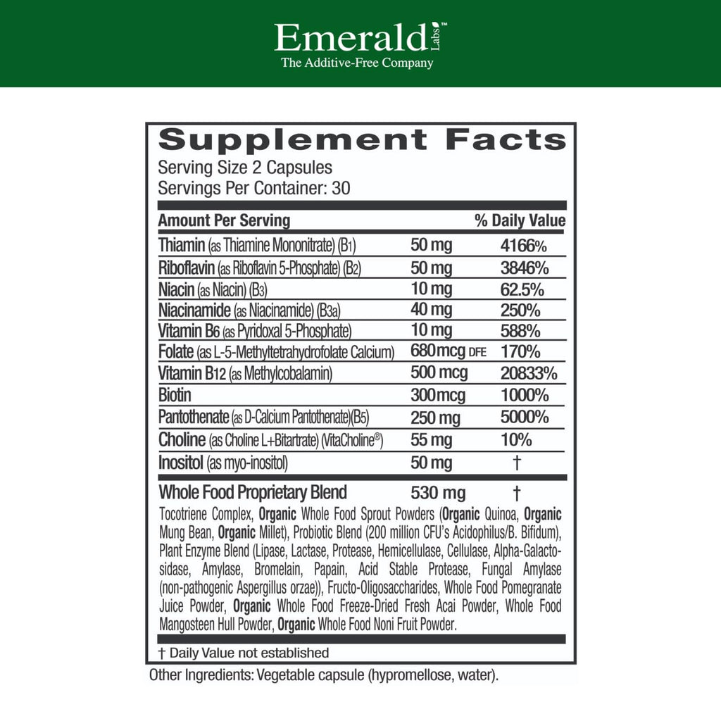 Emerald Labs B-Healthy Vegan Vitamin B Complex | Immune, Brain & Heart Support