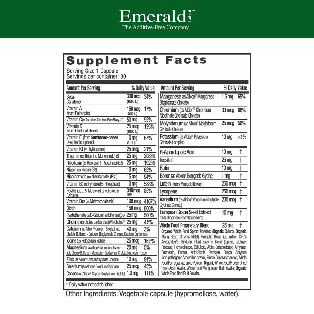Emerald Labs Complete 1-Daily Multivitamin | Immune & Bone Support | 30 Veg Capsules