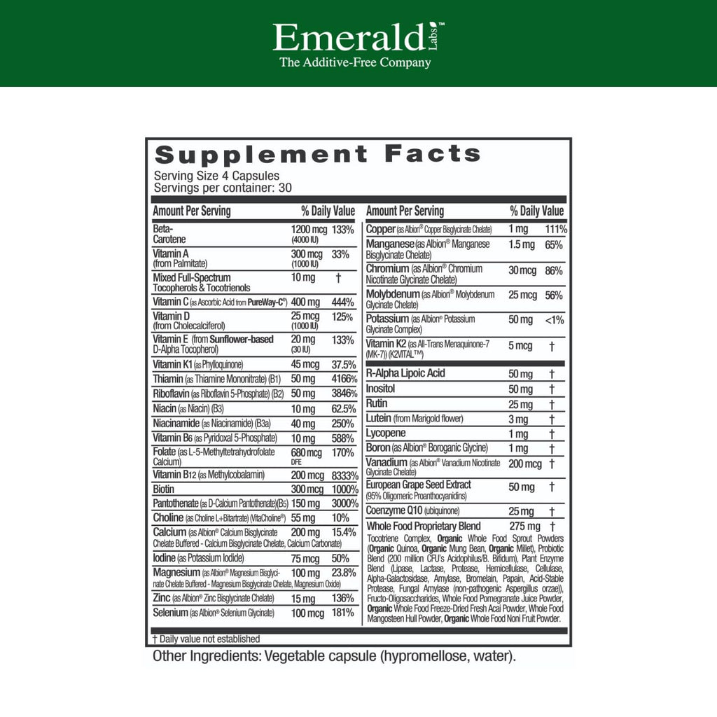 EMERALD LABS Complete Clinical Multi - Multivitamin for Gut Health & Immune Support | 120 Veg Capsules