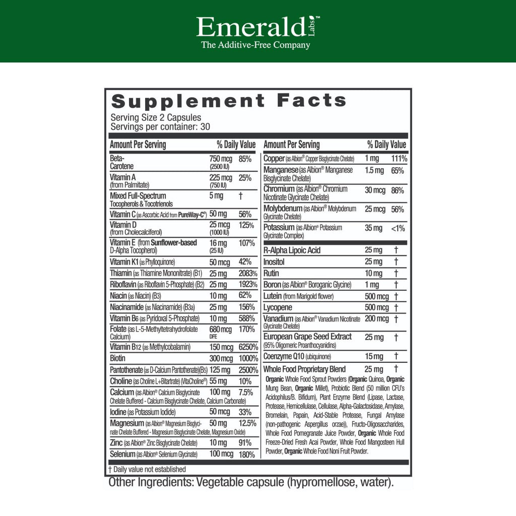 EMERALD LABS Complete Premium Multi - Digestive & Immune Support (60 Veg Caps)