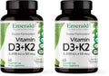 EMERALD LABS Vitamin D3+K2 5000 IU MK-7 - 60 Veg Capsules (Pack of 2) for Bone & Heart Health