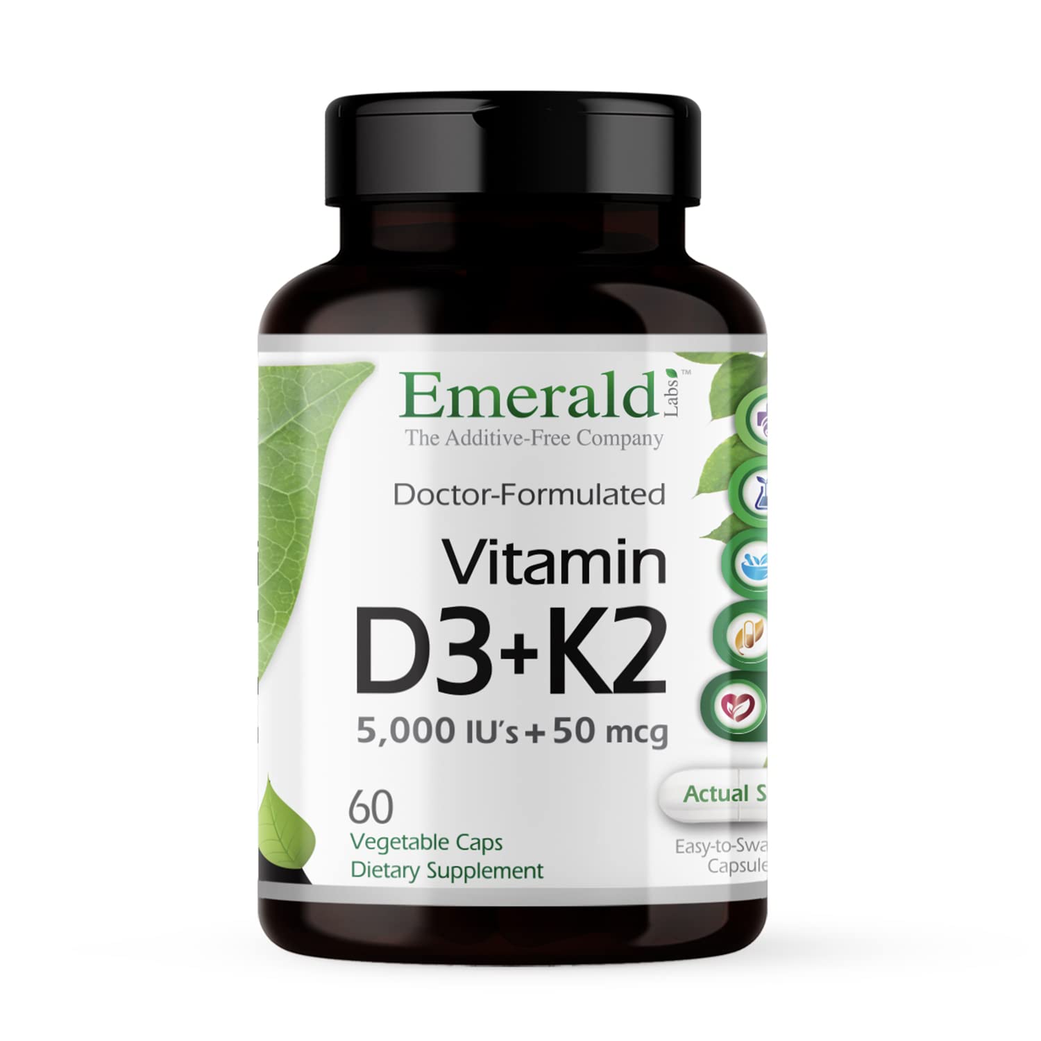 EMERALD LABS Vitamin D3+K2 - 5000 IU D3 + MK-7 for Bone & Heart Health | Vegetarian, Gluten-Free