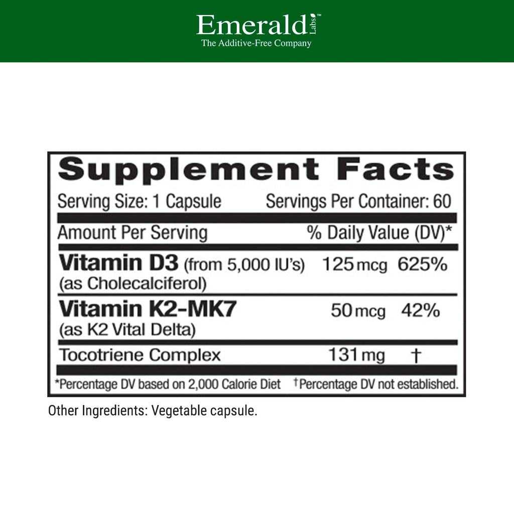 EMERALD LABS Vitamin D3+K2 - 5000 IU D3 + MK-7 for Bone & Heart Health | Vegetarian, Gluten-Free