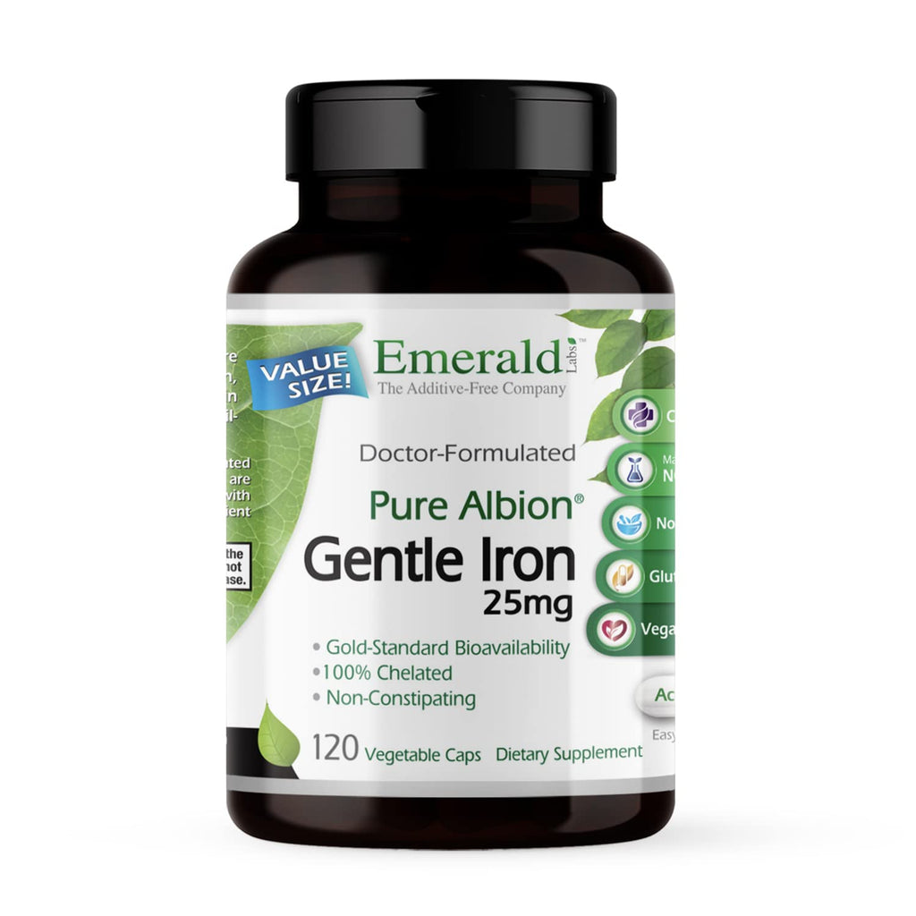 Emerald Labs Gentle Iron 25mg – Chelated Iron Supplement (120 Veg Capsules)