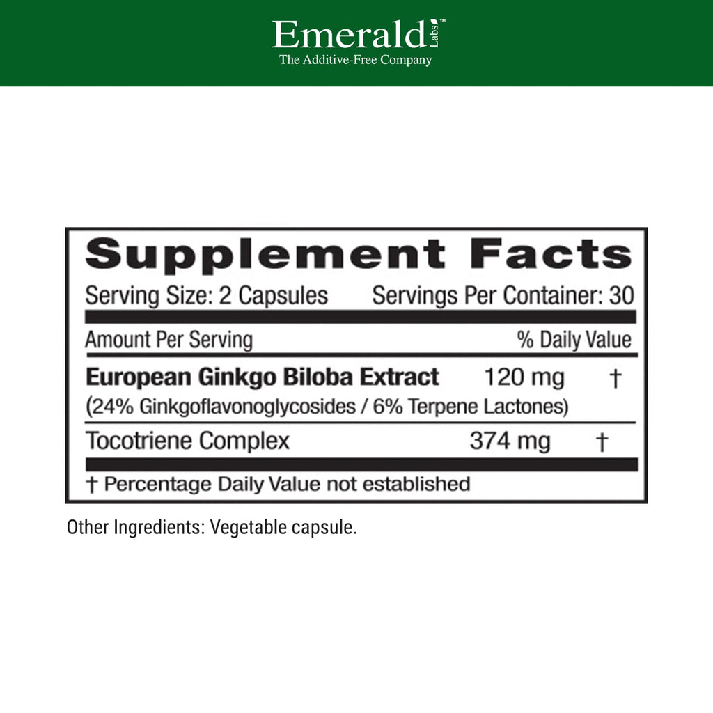 Emerald Labs Ginkgo Biloba Extract - Brain Health & Antioxidant Support - 60 Veg Capsules