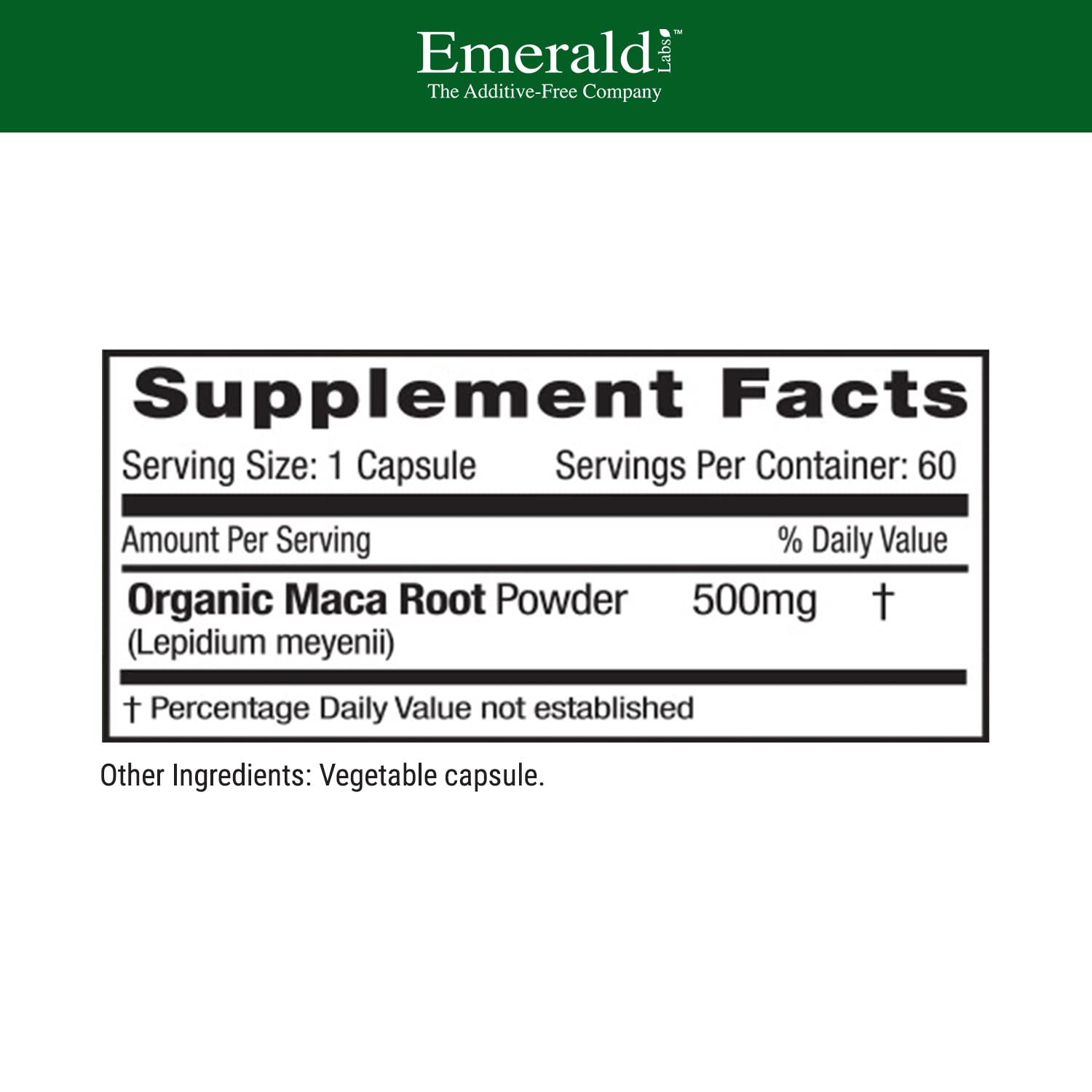 Emerald Labs Peruvian Maca Root – Organic Maca Root Supplement for Hormonal Balance & Natural Energy | Vegan & Gluten-Free | 60 Veg Capsules (30-Day Supply)