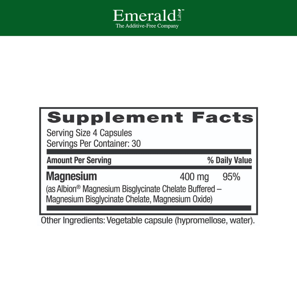 Emerald Labs Magnesium 400mg – Albion Chelated Magnesium for Bone & Sleep (120 Veggie Capsules)