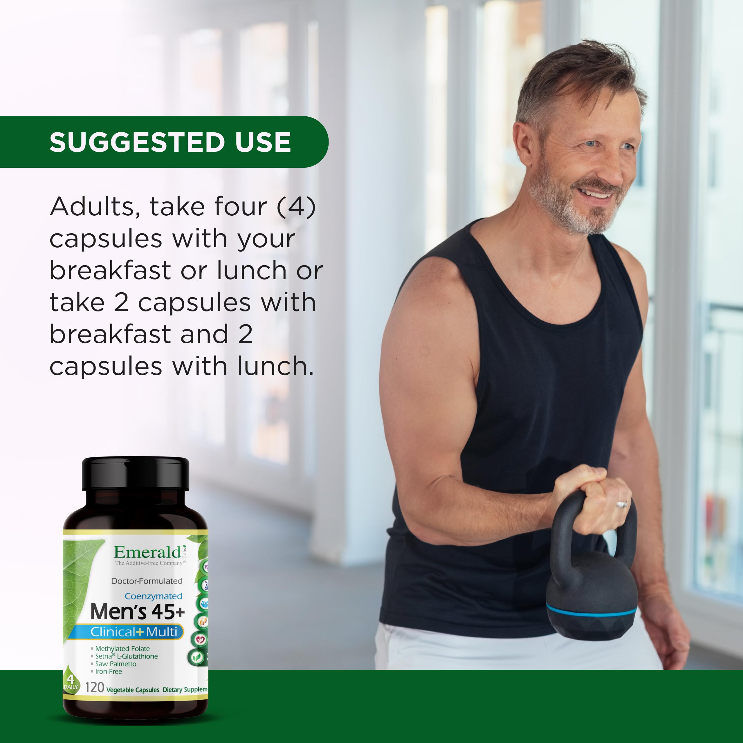 EMERALD LABS Men's 45+ Clinical Multi – Multivitamin for Bone & Heart Health | Gluten-Free & Vegetarian | 120 Veg Capsules