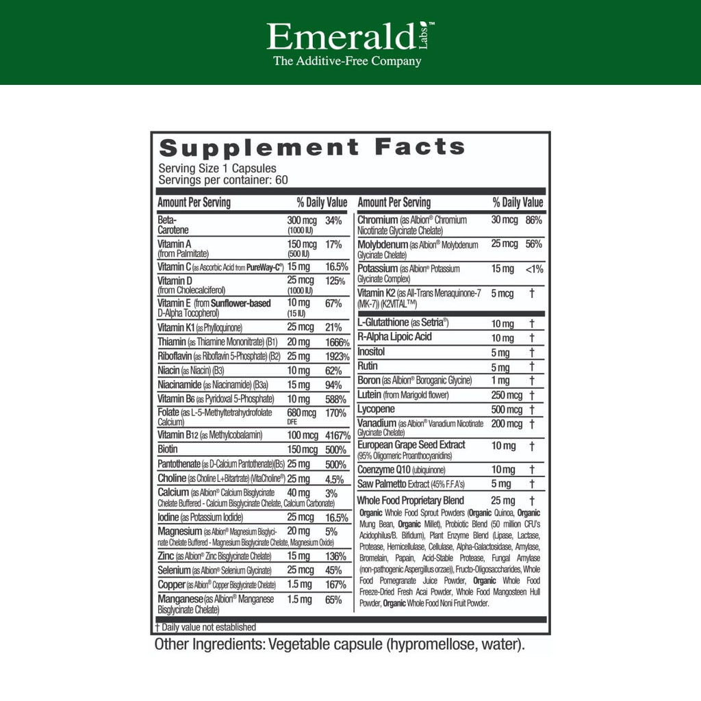 EMERALD LABS Men's 45+ 1-Daily Multi – Immune, Bone & Heart Support | Gluten-Free | 60 Veg Capsules