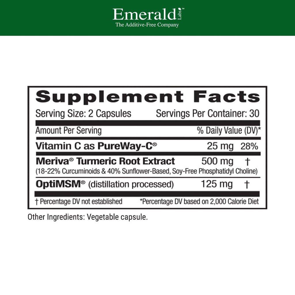 Emerald Labs Meriva Turmeric Plus | Meriva Turmeric, PureWay-C Vitamin C & OptiMSM | Joint Health & Immune Support | 60 Vegetable Capsules