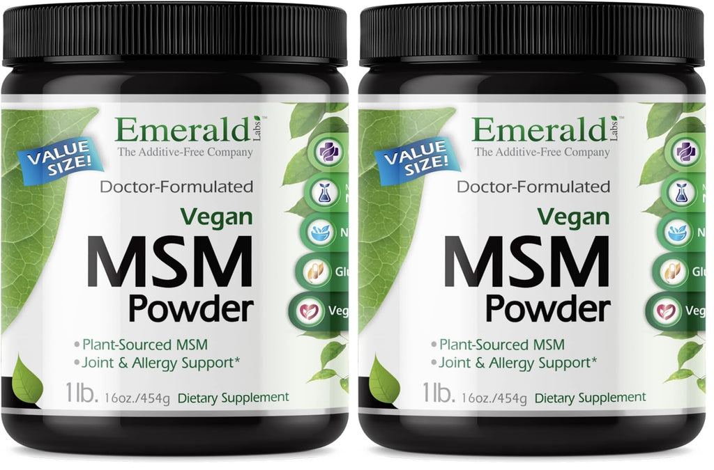 Emerald Labs MSM Powder – Plant-Sourced 4000mg per Serving, Vegan & Gluten-Free – 16 oz (Pack of 2)