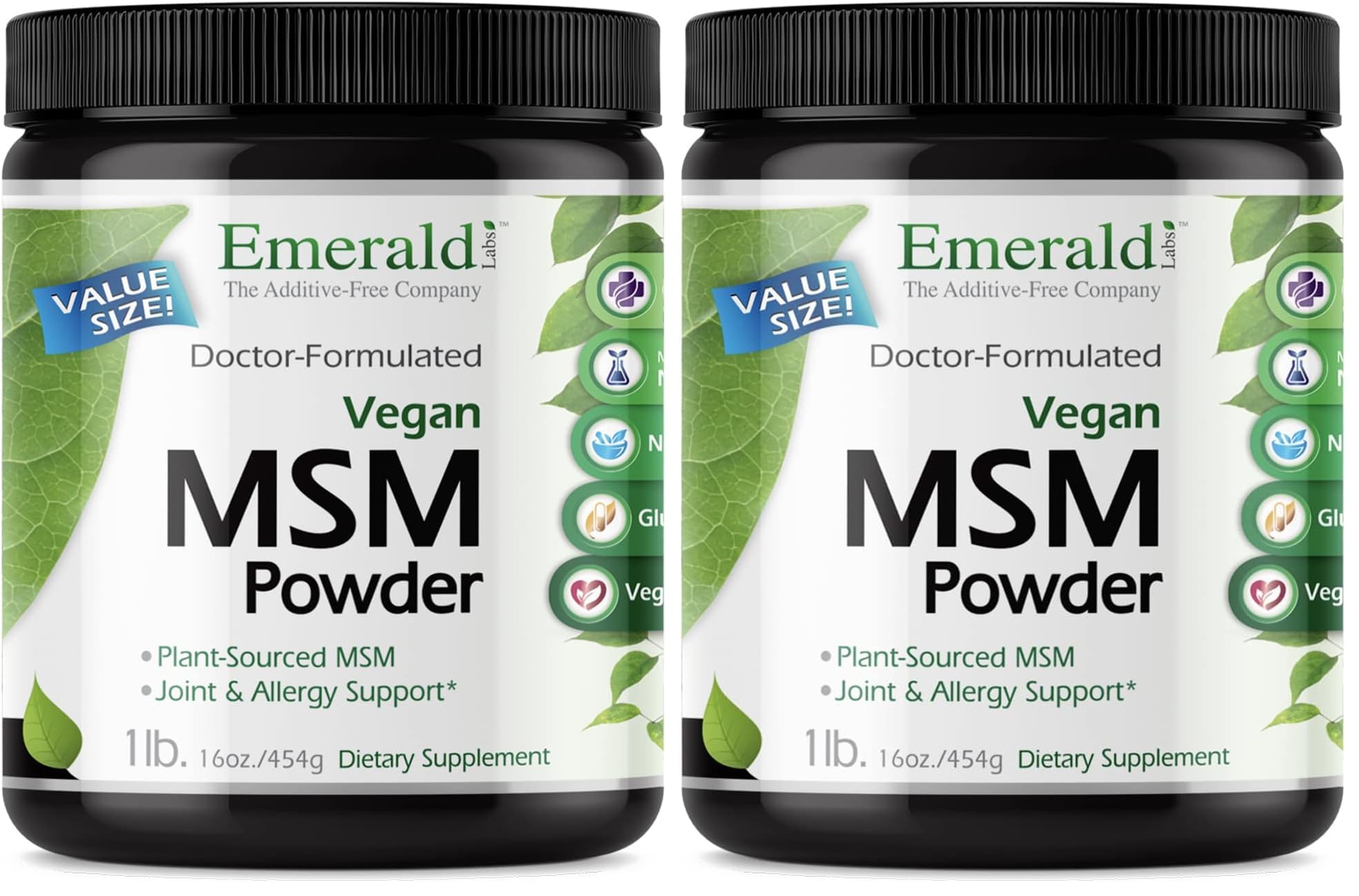 Emerald Labs MSM Powder – Plant-Sourced 4000mg per Serving, Vegan & Gluten-Free – 16 oz (Pack of 2)