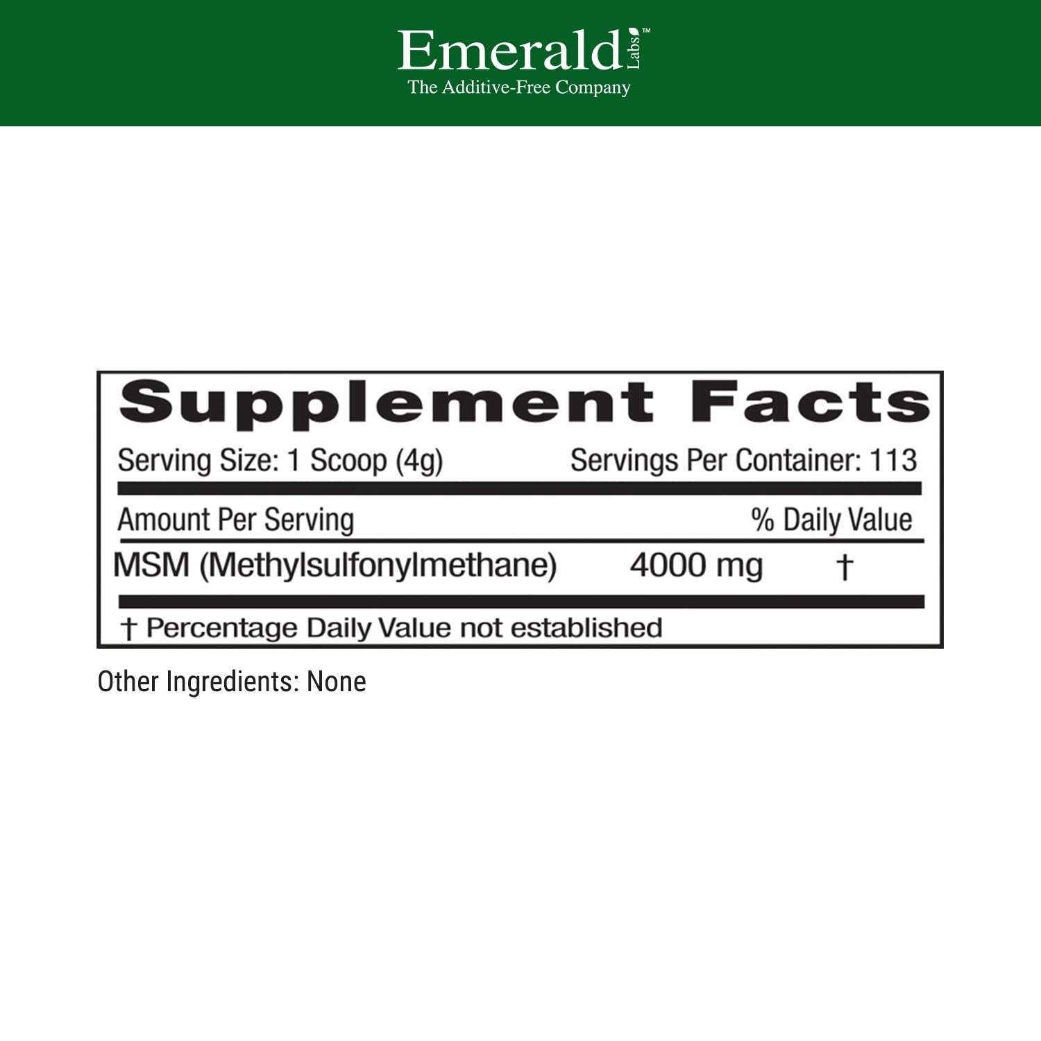 Emerald Labs MSM Powder – Plant-Sourced 4000mg per Serving, Vegan & Gluten-Free – 16 oz (Pack of 2)
