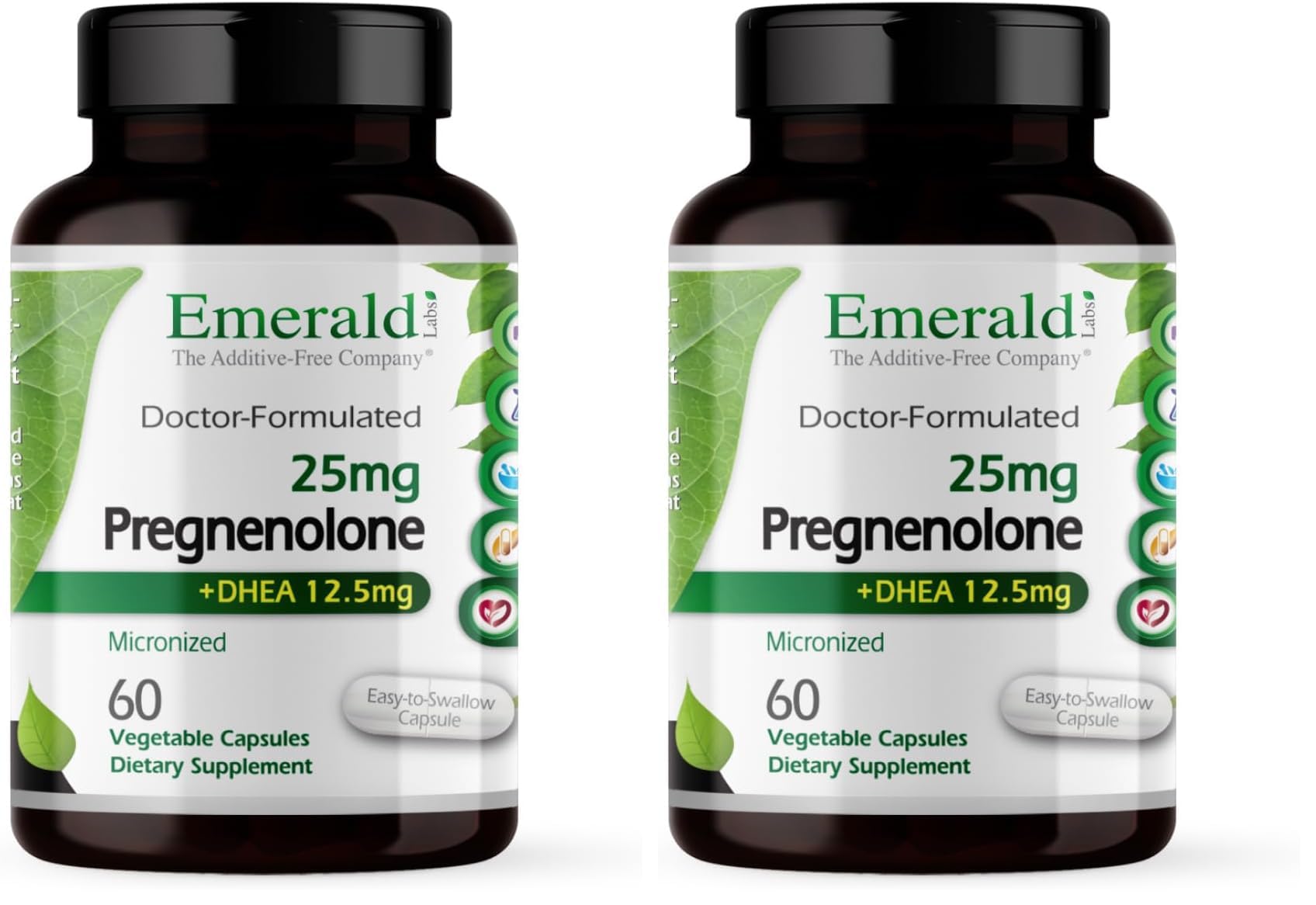EMERALD LABS Pregnenolone 50mg + DHEA 25mg – 60 Veg Caps (Pack of 2) – Gluten-Free