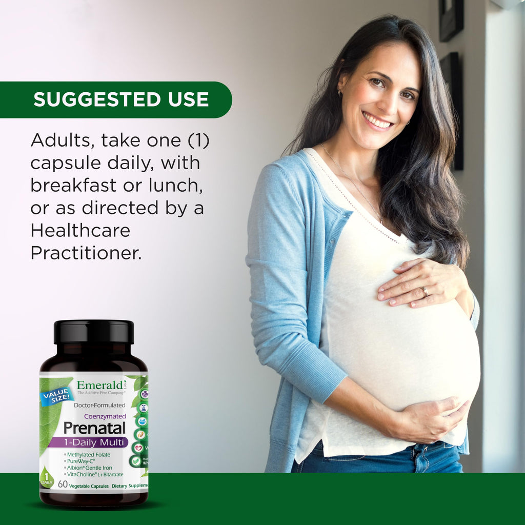 EMERALD LABS Prenatal 1-Daily Multi – Gentle Iron, Methylated Folate, Whole-Food Blend | Soy-Free, Gluten-Free | 60 Veg Capsules