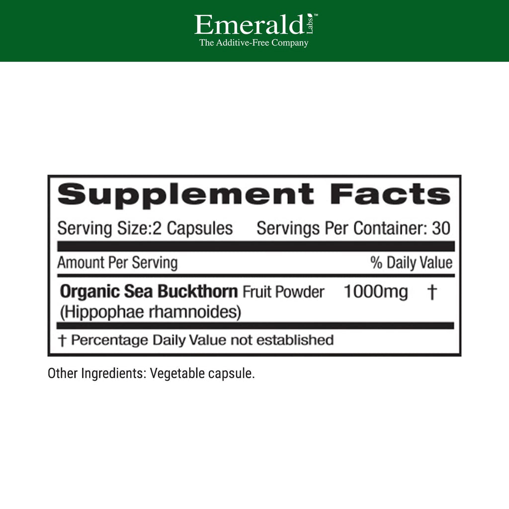 EMERALD LABS Sea Buckthorn - 60 Vegetable Capsules | Vitamins C, E & Omega-7 for Adrenal, Energy, Skin & Immune Health
