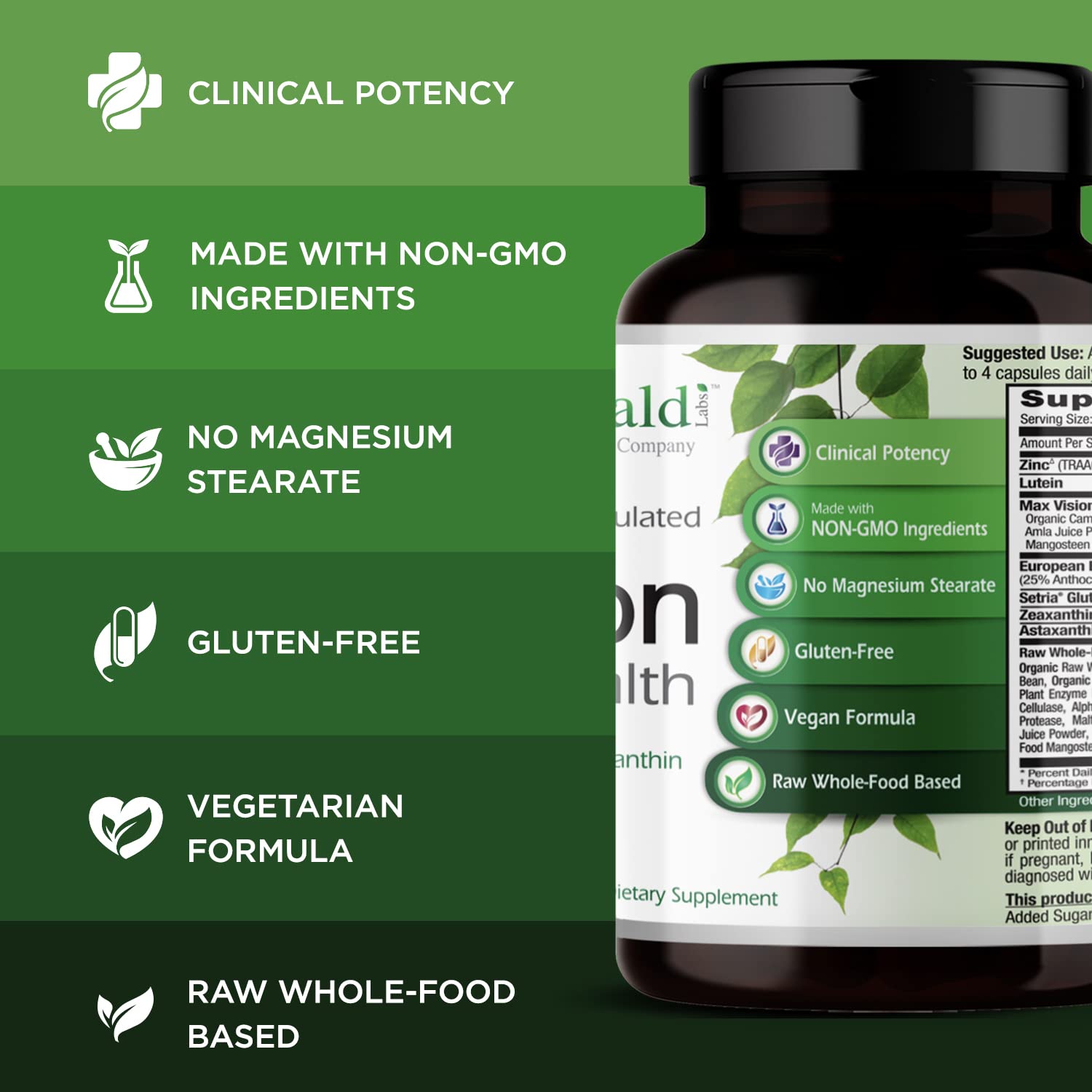 Emerald Labs Vision Health – Eye Health Support Supplement with Lutein, Zeaxanthin & Albion Chelated Zinc | Vegan & Gluten-Free | 60 Veg Capsules