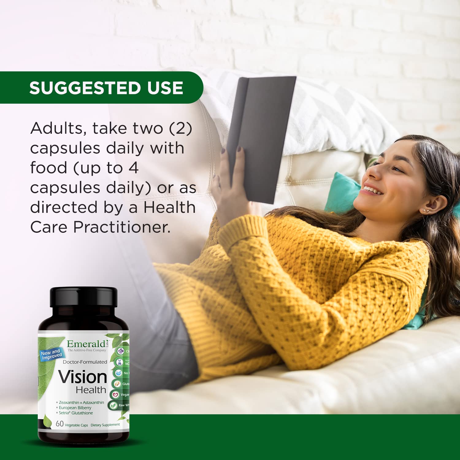 Emerald Labs Vision Health – Eye Health Support Supplement with Lutein, Zeaxanthin & Albion Chelated Zinc | Vegan & Gluten-Free | 60 Veg Capsules
