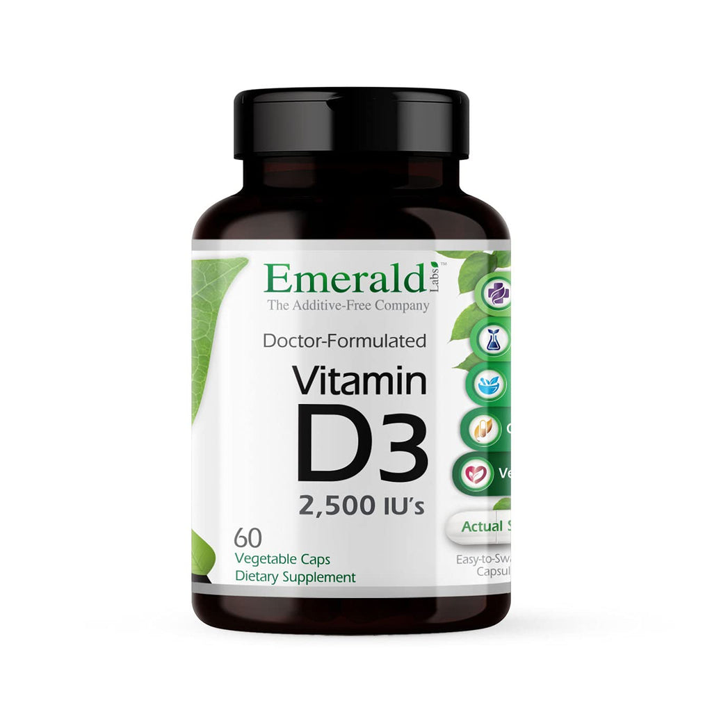 Emerald Labs Vitamin D3 2,500 IU – Bone, Immune & Heart Health – 60 Veg Capsules