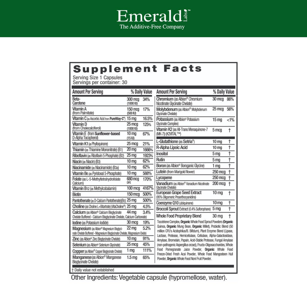 EMERALD LABS Women's 45+ 1-Daily Multi - 30 Veg Capsules - Gluten-Free