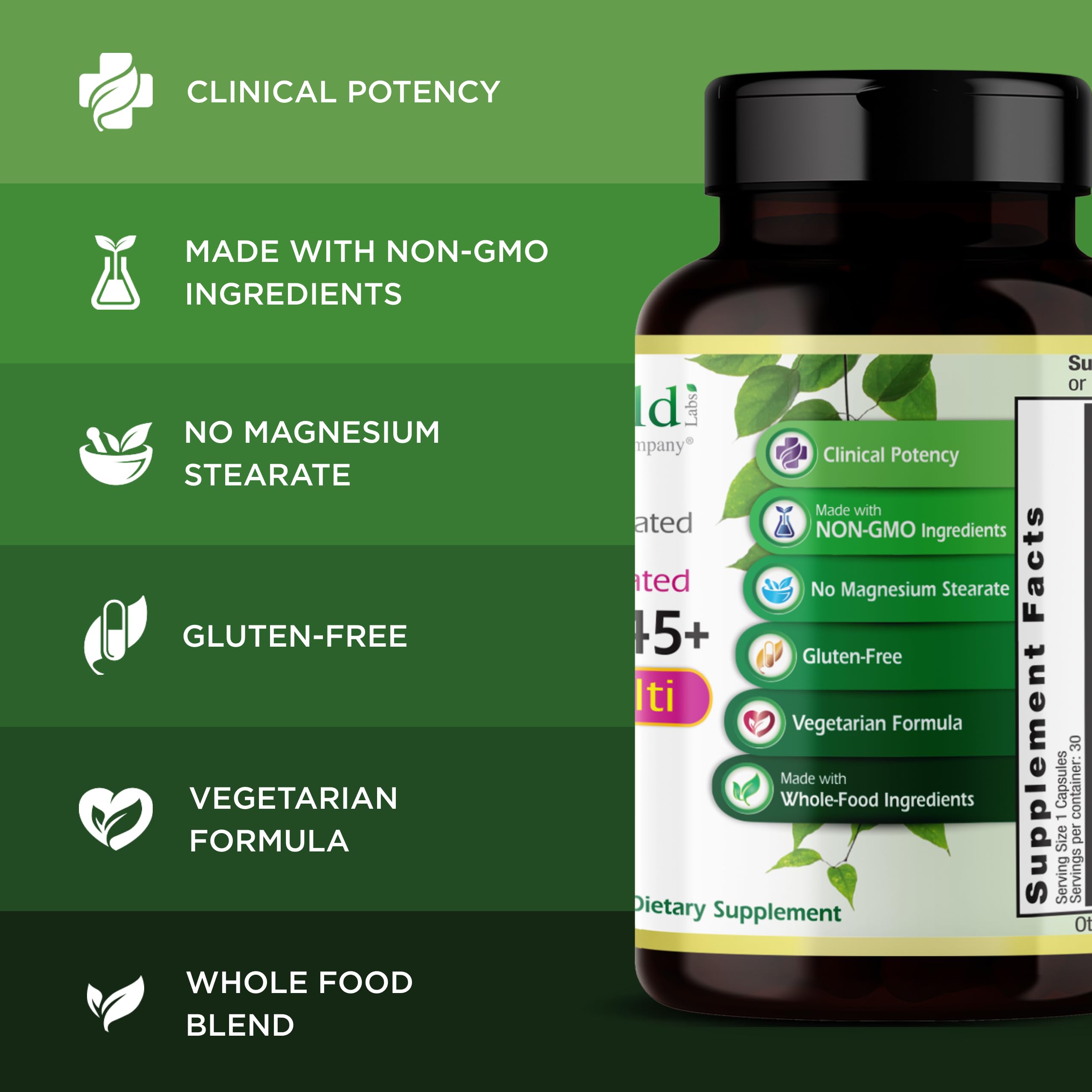 EMERALD LABS Women's 45+ 1-Daily Multi - 30 Veg Capsules - Gluten-Free