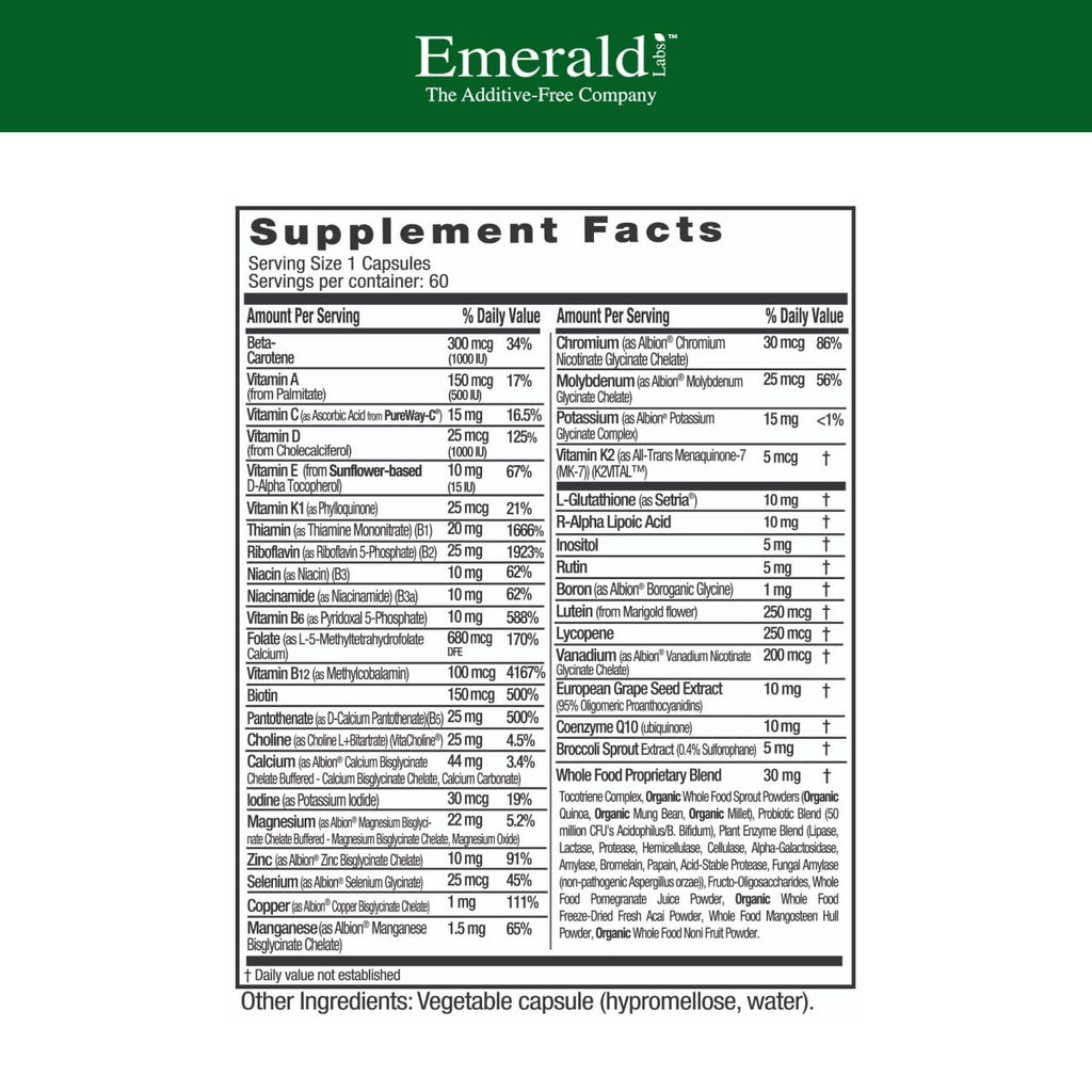 EMERALD LABS Women's 45+ 1-Daily Multi – Gluten-Free Vegetarian Multivitamin, Bone & Heart Support | 60 Veg Capsules