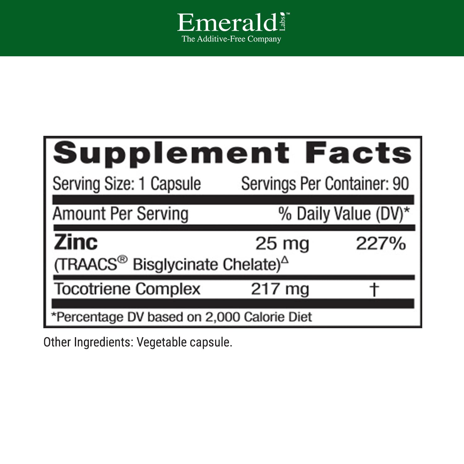 Emerald Labs Zinc 25mg – Immune & Digestive Support, Zinc Bisglycinate | Vegan & Gluten-Free | 90 Veg Capsules (Pack of 2)
