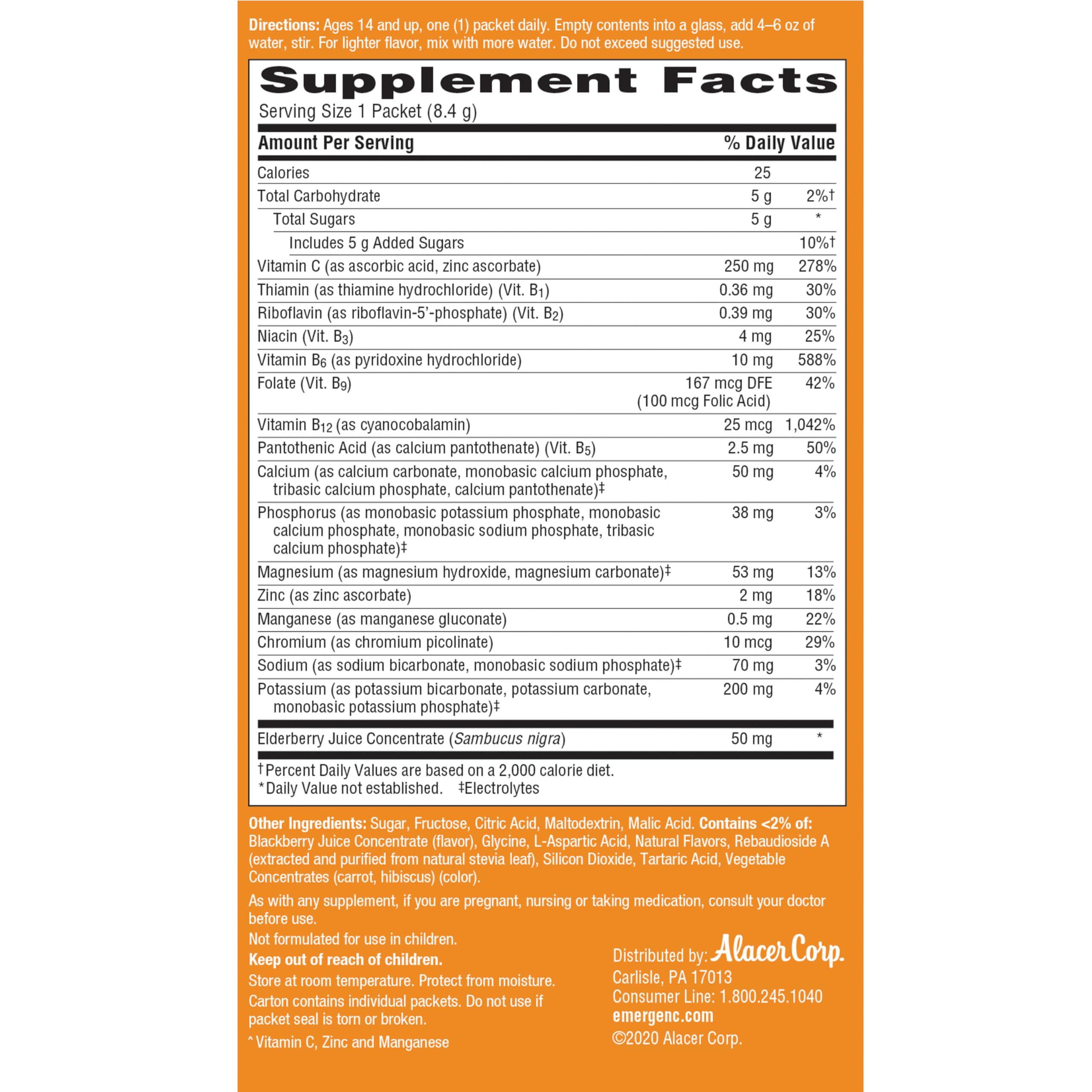 Emergen-C Elderberry Fizzy Drink Mix – Immune Support, Vitamin C, 18 Count