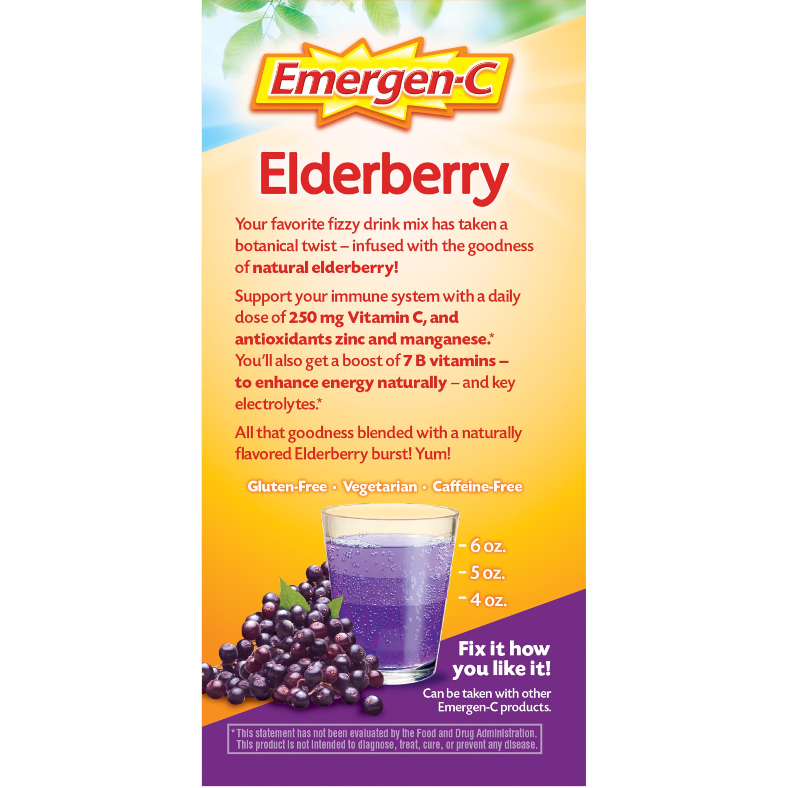 Emergen-C Elderberry Fizzy Drink Mix – Immune Support, Vitamin C, 18 Count