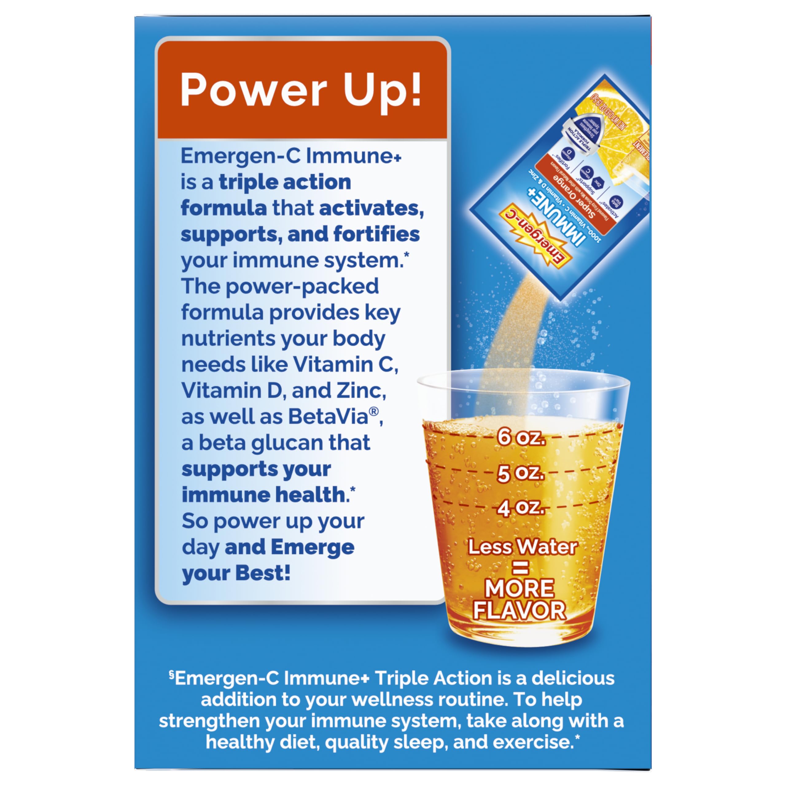Emergen-C Immune+ Triple Action Immune Support Powder – 30 Count | BetaVia, Vitamin C 1000mg, D, Zinc