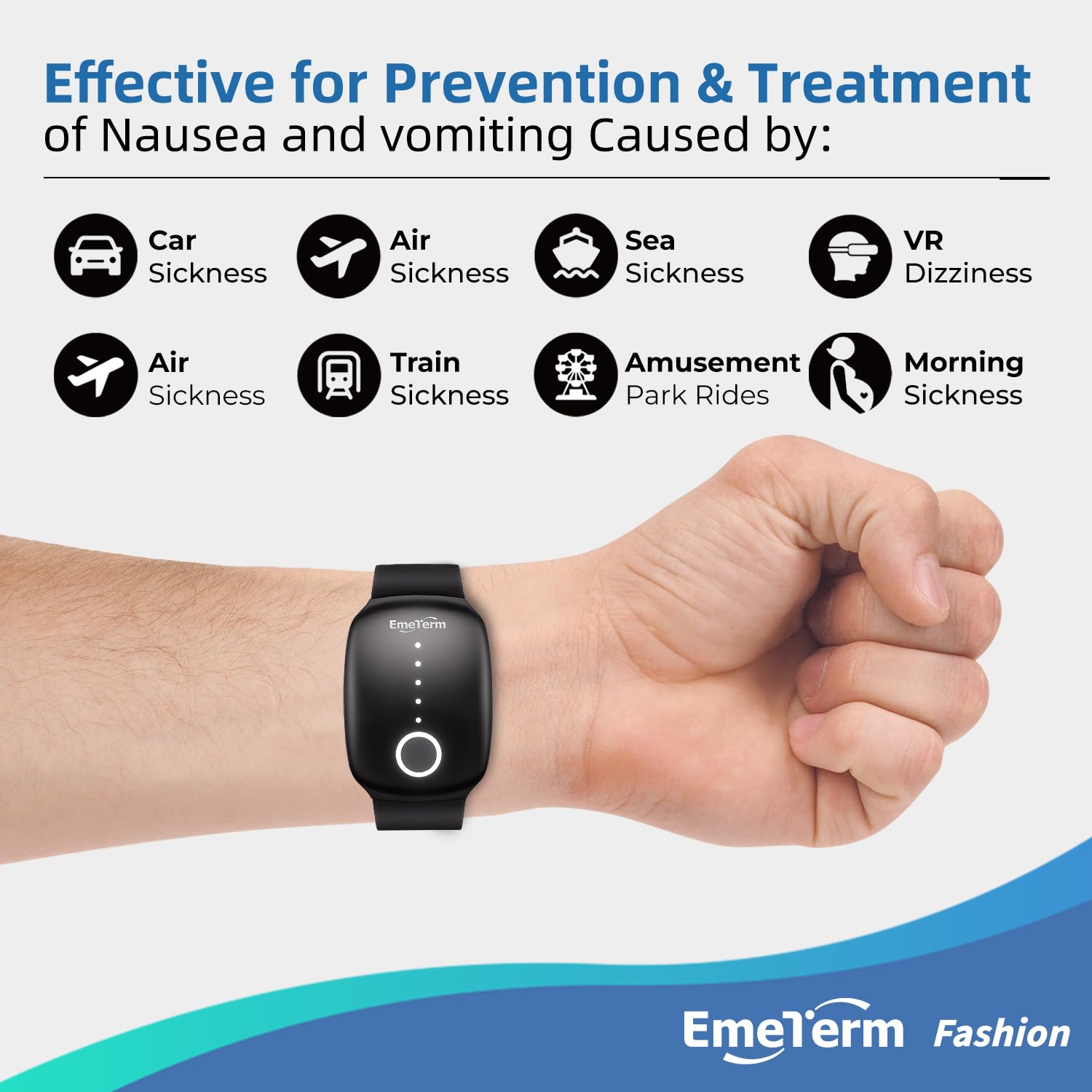 EmeTerm Fashion – FDA-Cleared Nausea Relief Wristbands, Drug-Free, Rechargeable