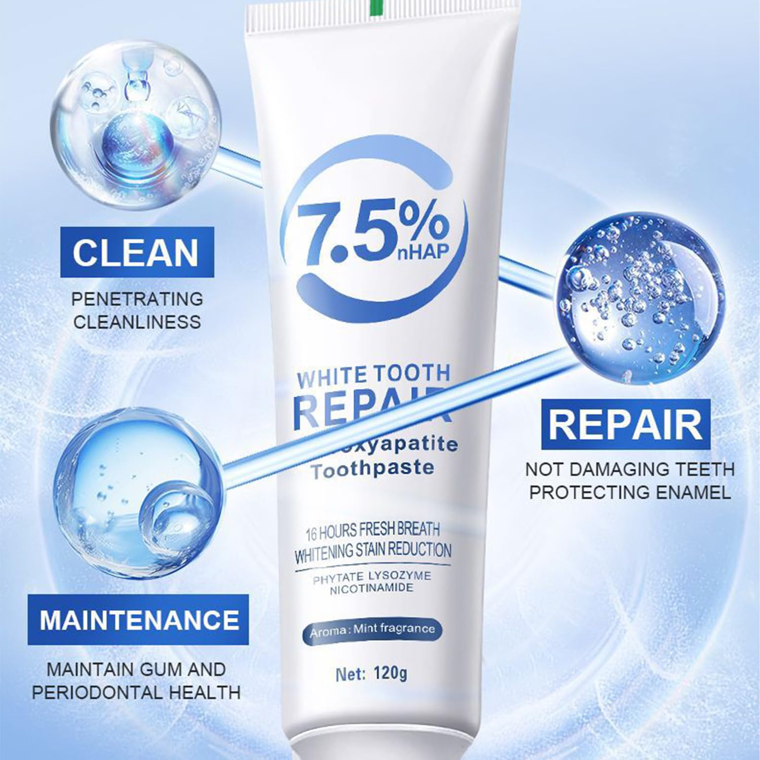Hydroxyapatite Toothpaste for Enamel Protection — Fluoride-Free, Gentle Mint (1pc)