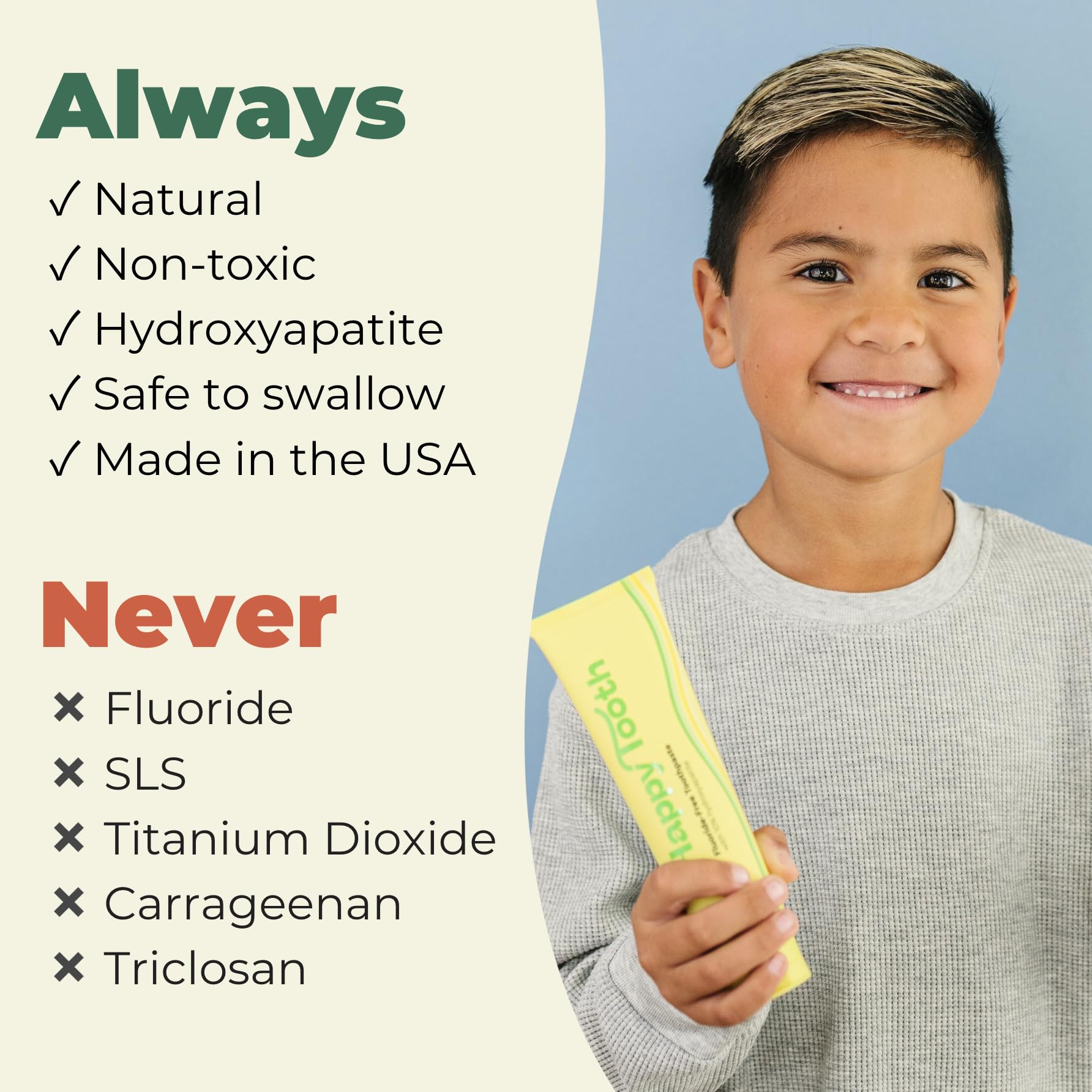Happy Tooth Hydroxyapatite Toothpaste – Fluoride Free, Lemon Twist, 3.4 oz | For Kids, Toddlers & Adults