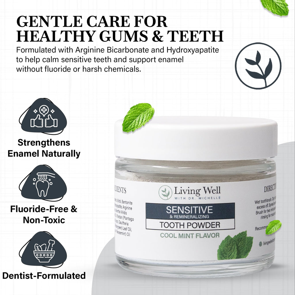 Living Well with Dr. Michelle Sensitive Remineralizing Tooth Powder | Fluoride-Free Hydroxyapatite Formula | Supports Daily Comfort for Sensitive Teeth